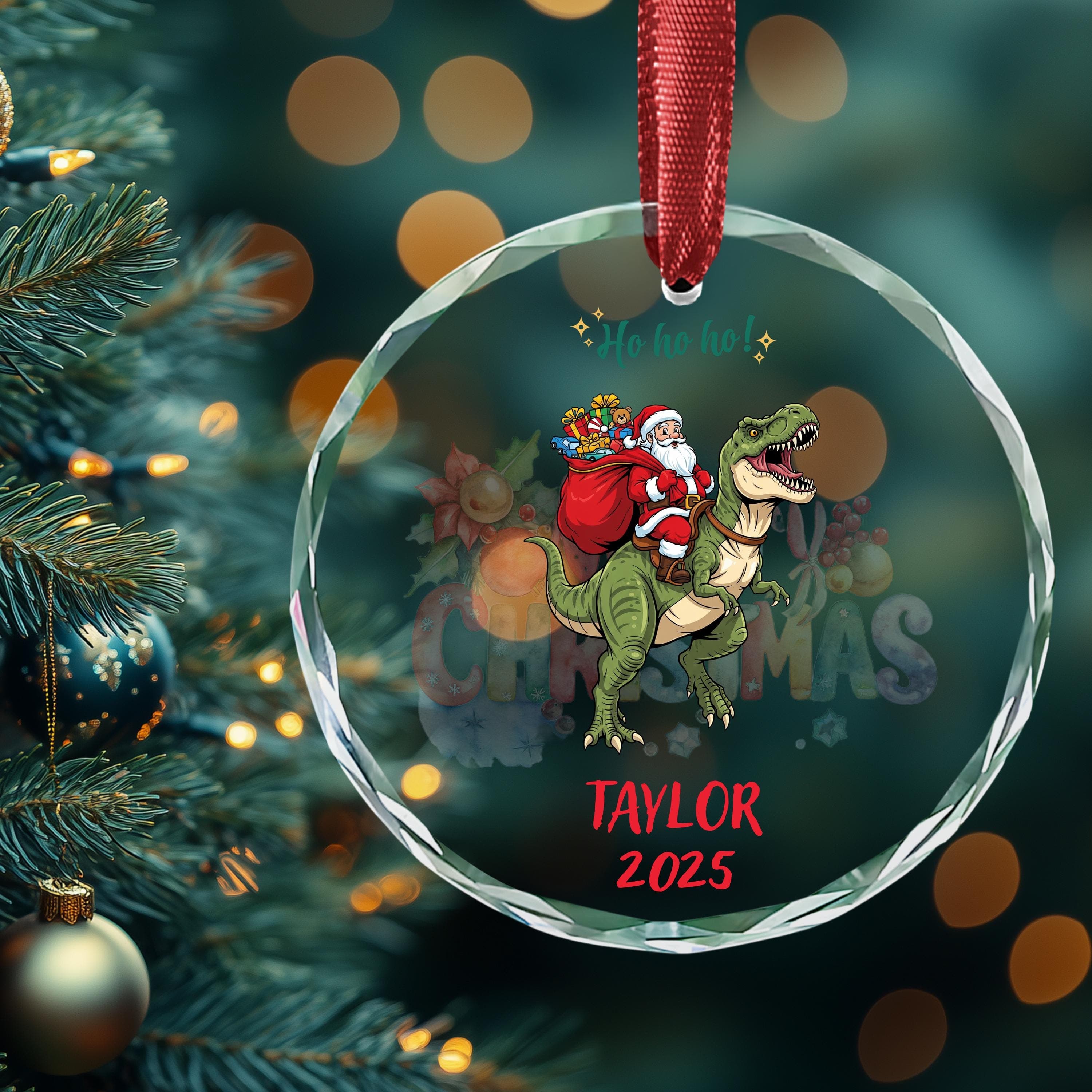 Custom Trex-Santa Ornament, Personalized Kids Christmas Dino Ornaments, Childrens Gift Ornament with Name, Boys Trex Santa Dino - image 5