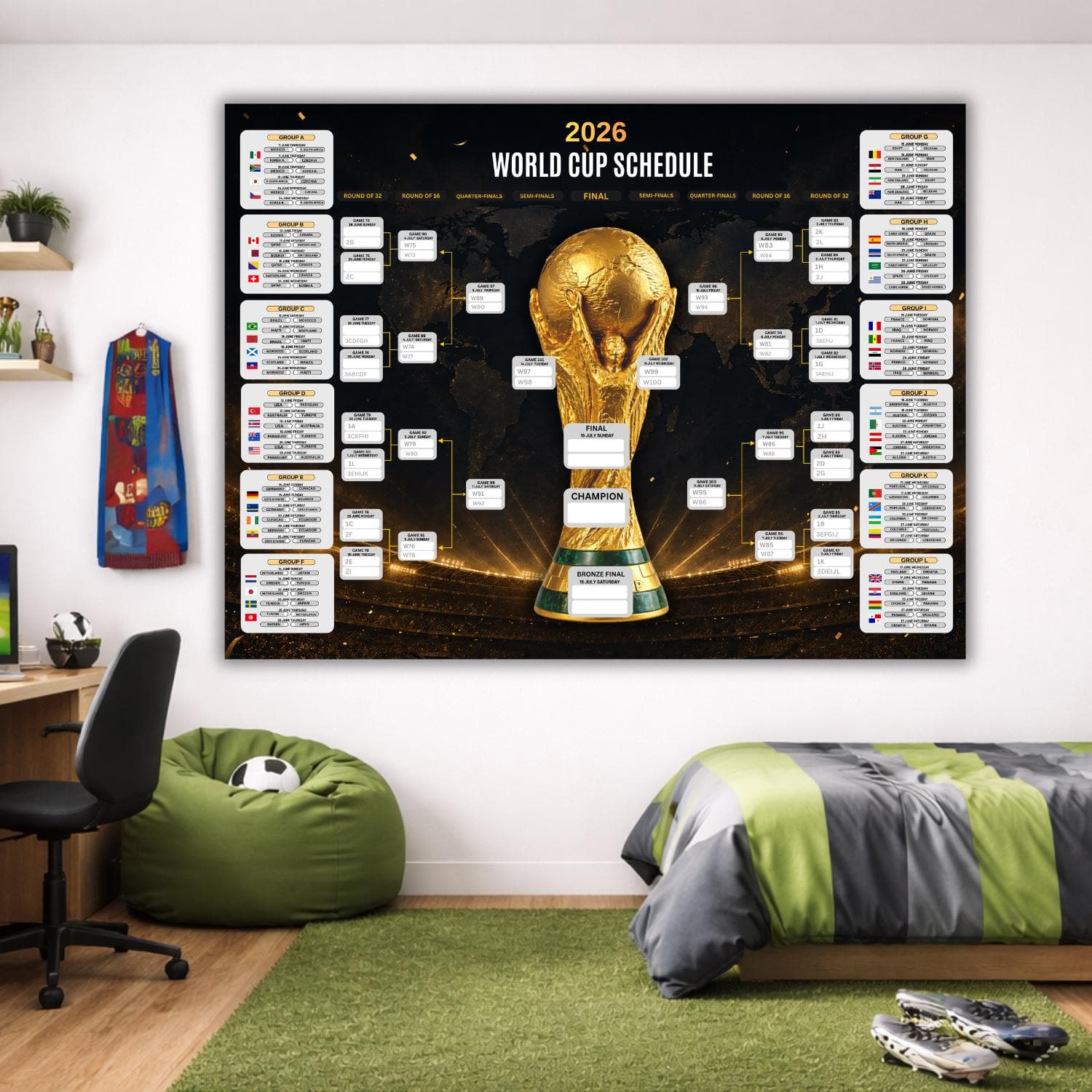 2026 World Cup Schedule, World Cup Wall Chart Poster Print, World Cup Schedule, World Cup Wall Calendar, Soccer Fixtures Chart A1 poster - image 4