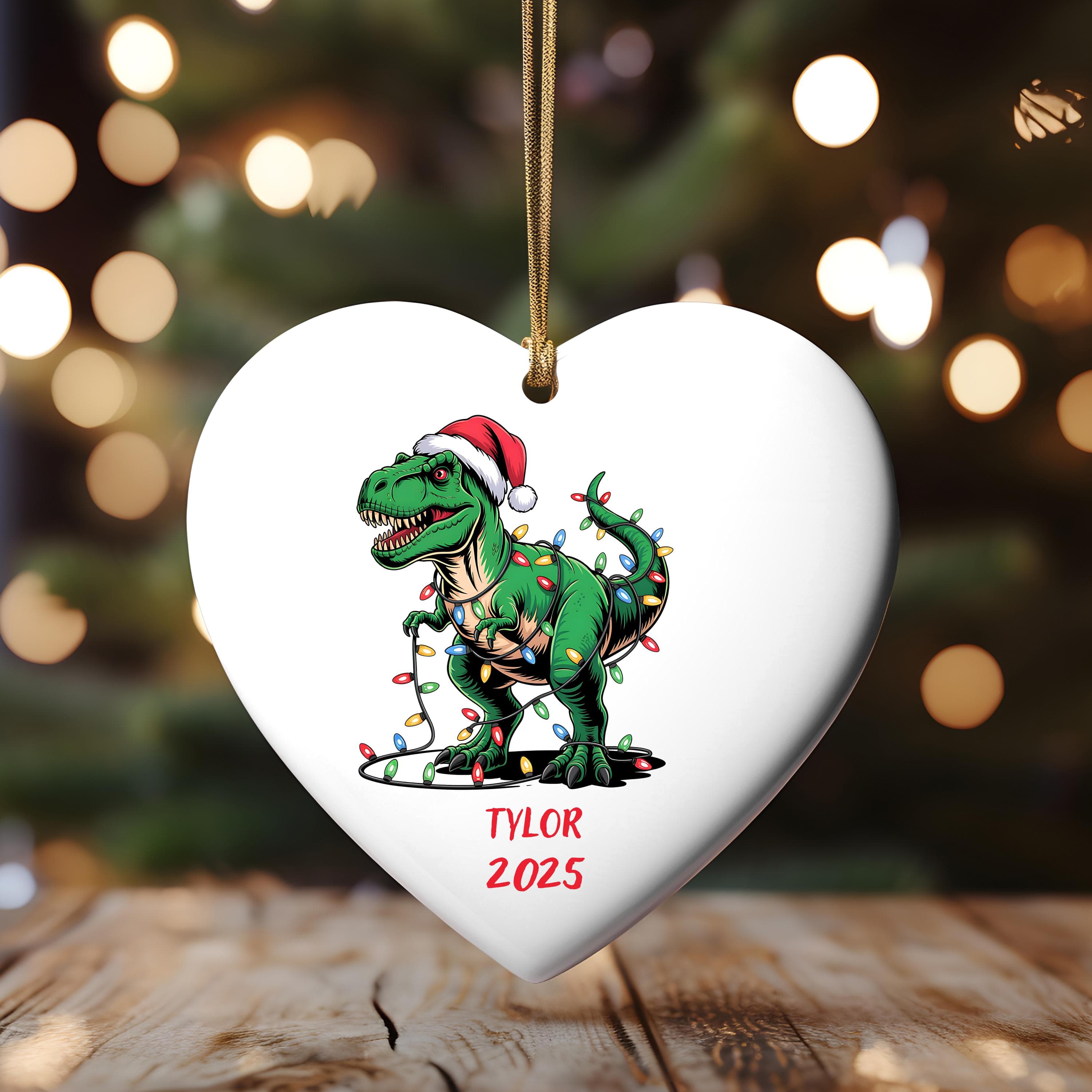 Custom Dinosaur Ornament, Personalized Kids Christmas Dino Ornaments, Childrens Gift Ornament with Name, Boys Trex Santa Dino - image 3