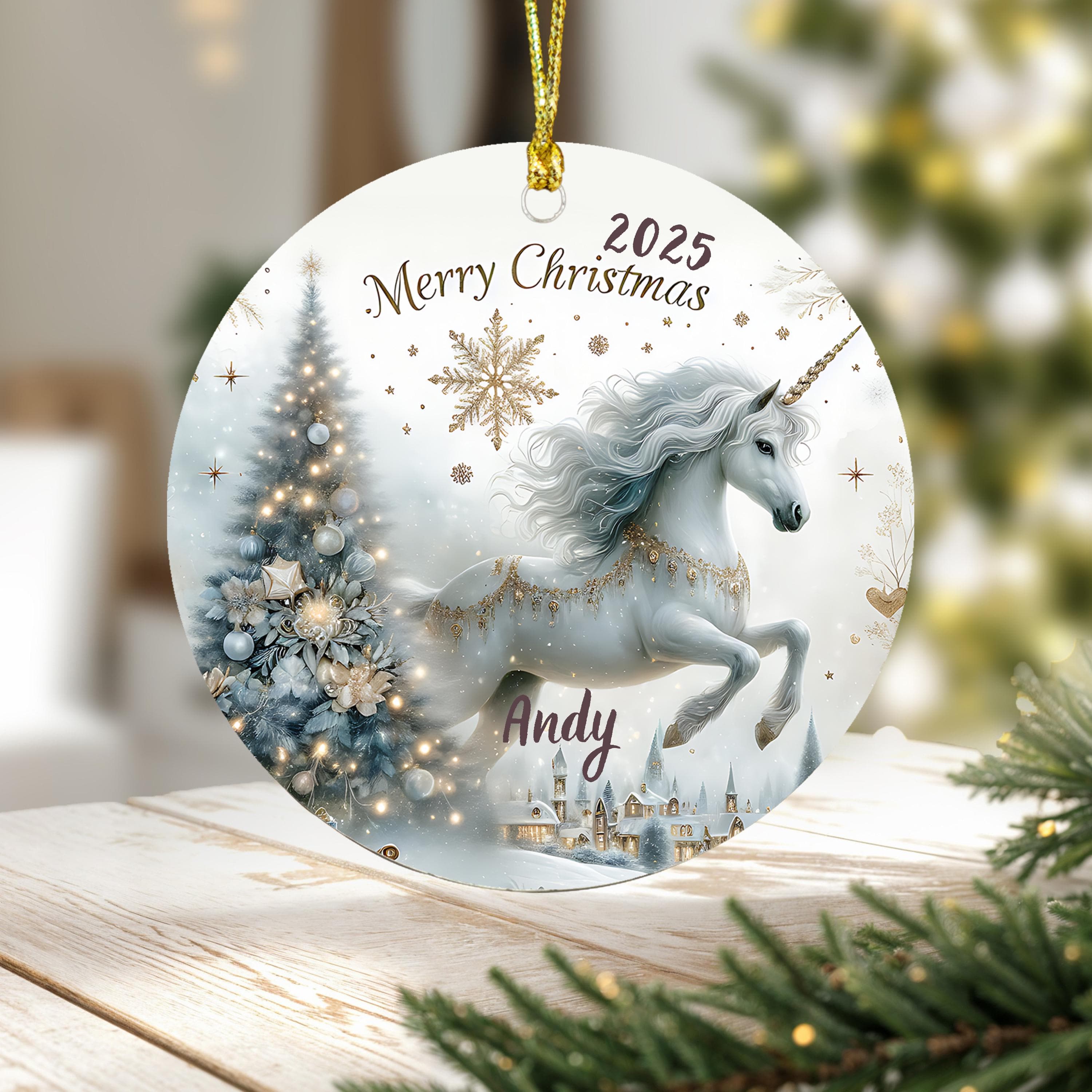 Merry Christmas Ornament | Unicorn Christmas Gift | Christmas 2025| Customized Christmas Gift | White Unicorn Christmas - image 3