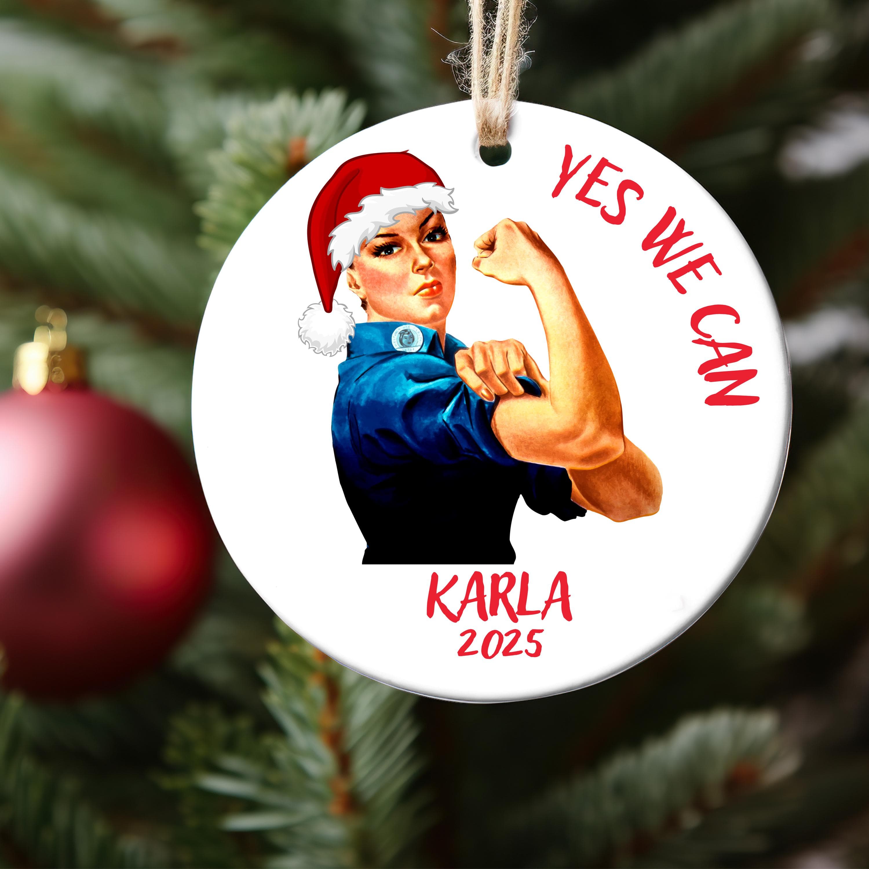 Personalized Girl Power Christmas Ornament, Yes We Can Ornament