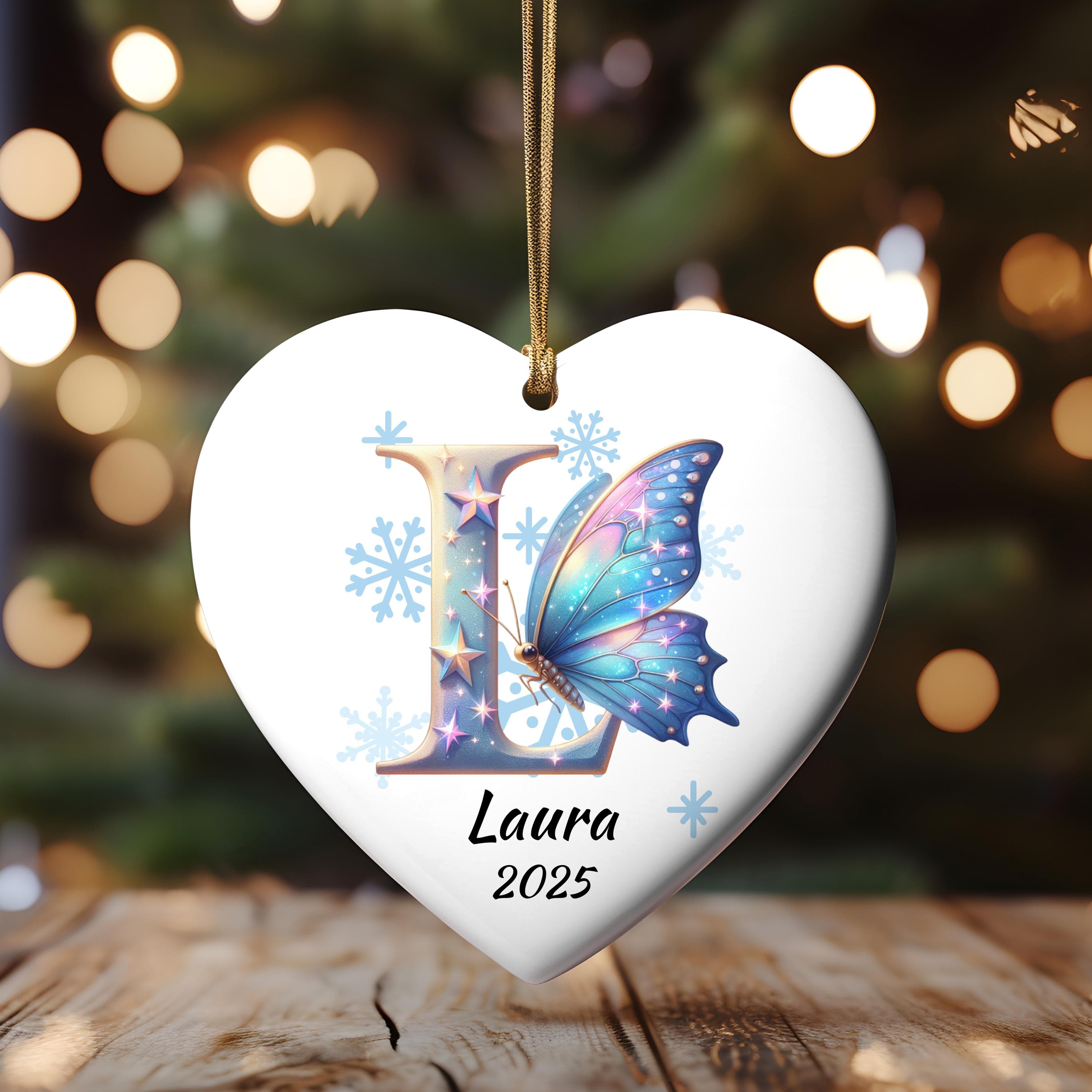 Personalized Butterfly Initial Christmas Ornament: Custom Letter Keepsake with name, Kids Name Initial Letter Xmas gifts - image 3