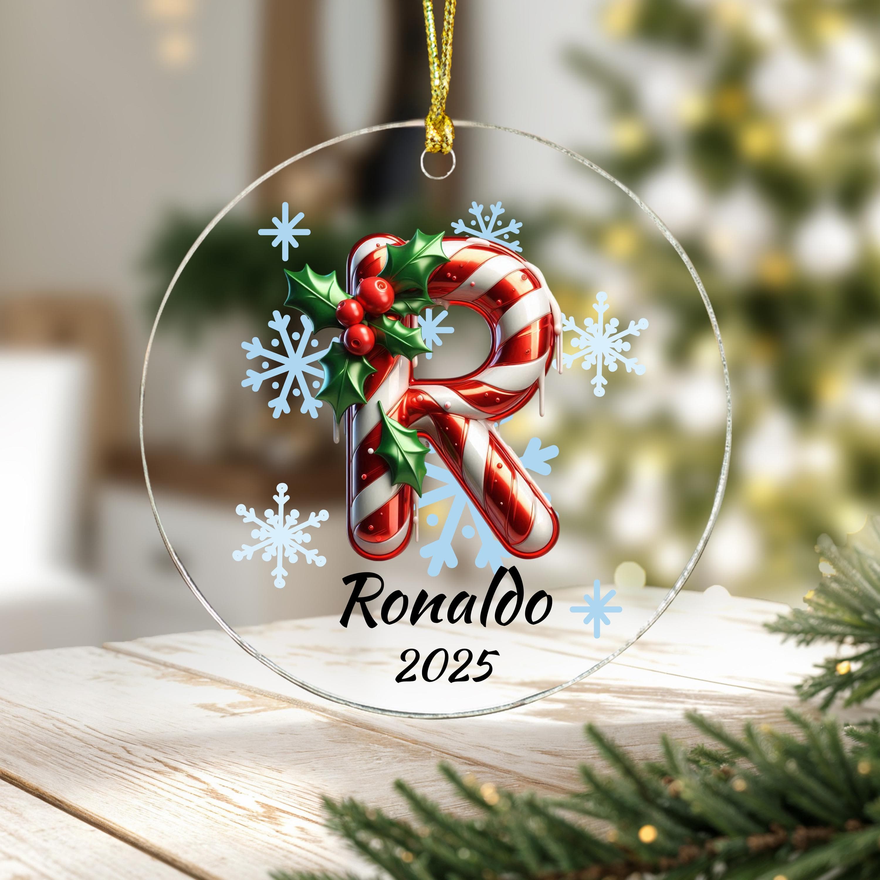 Personalized Candy Initial Christmas Ornament: Custom Letter Keepsake with name, Kids Name Monogram Xmas gifts - image 4