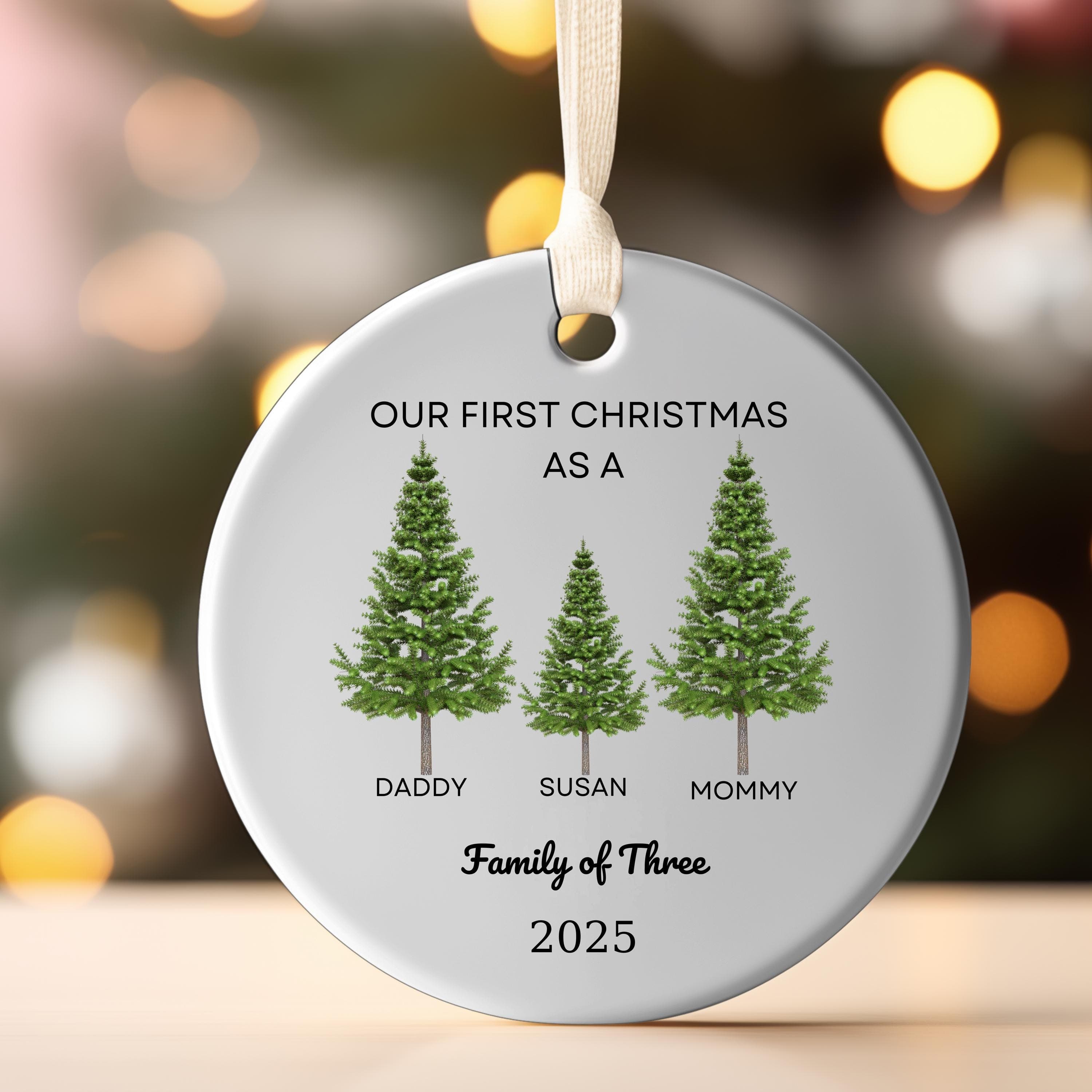 Family of 3 Christmas Tree Ornament, Baby's First Christmas Keepsake, Personalized Family of Three Christmas Ornament, New Baby Ornament - image 3