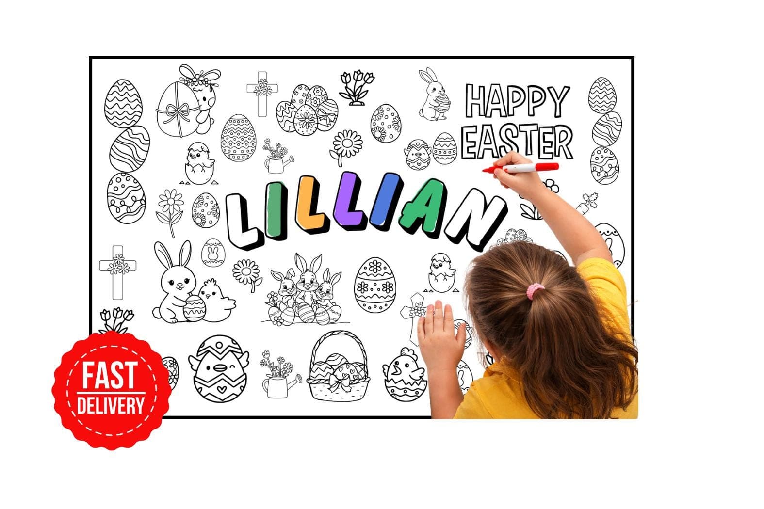 Personalized Easter Coloring Sheet, Custom Easter Egg Hunt Coloring Page, Happy Easter Activities, No-Screen Kids Fun