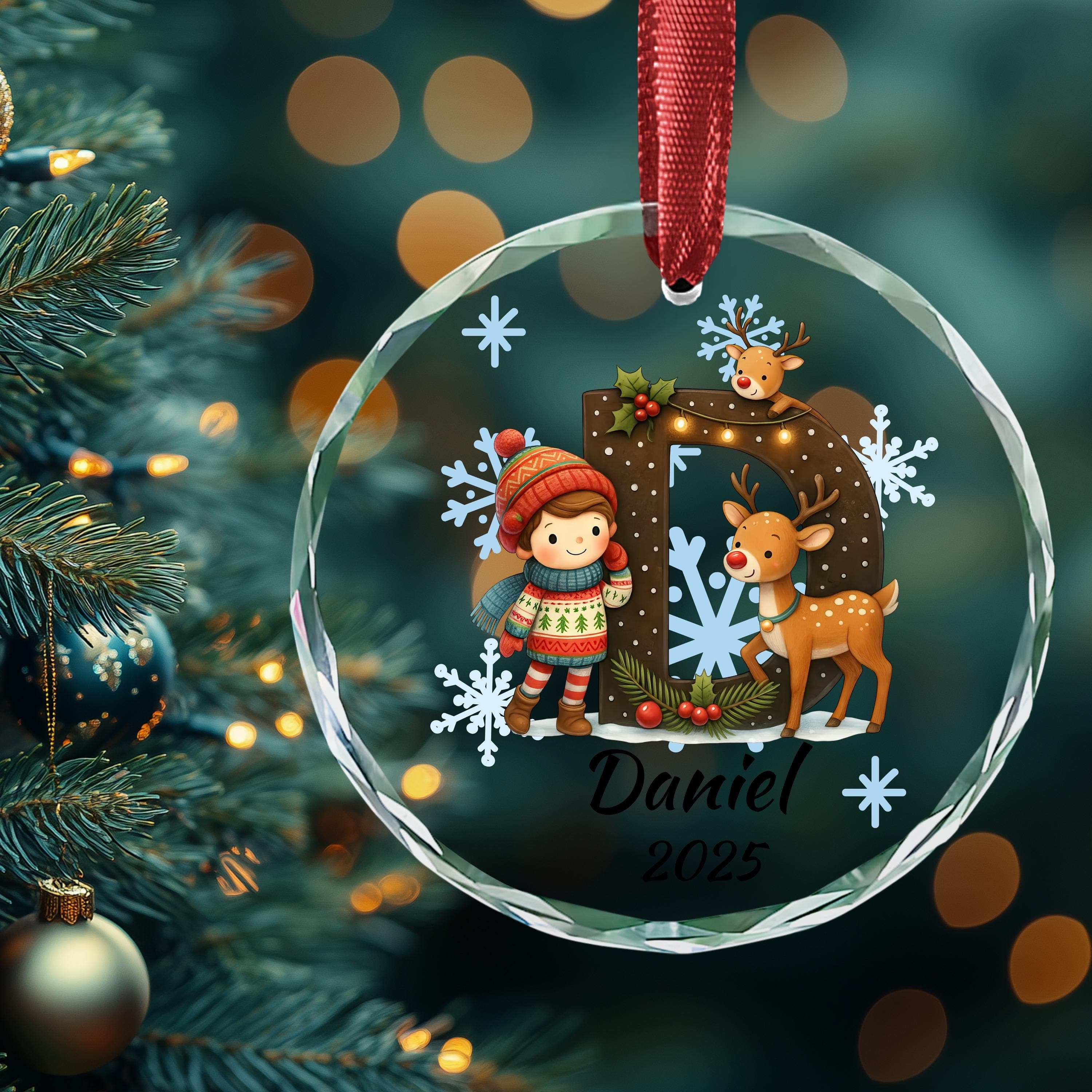 Personalized Deer Child  Initial Christmas Ornament: Custom Letter Keepsake with name, Kids Name Initial Letter Xmas gifts - image 5