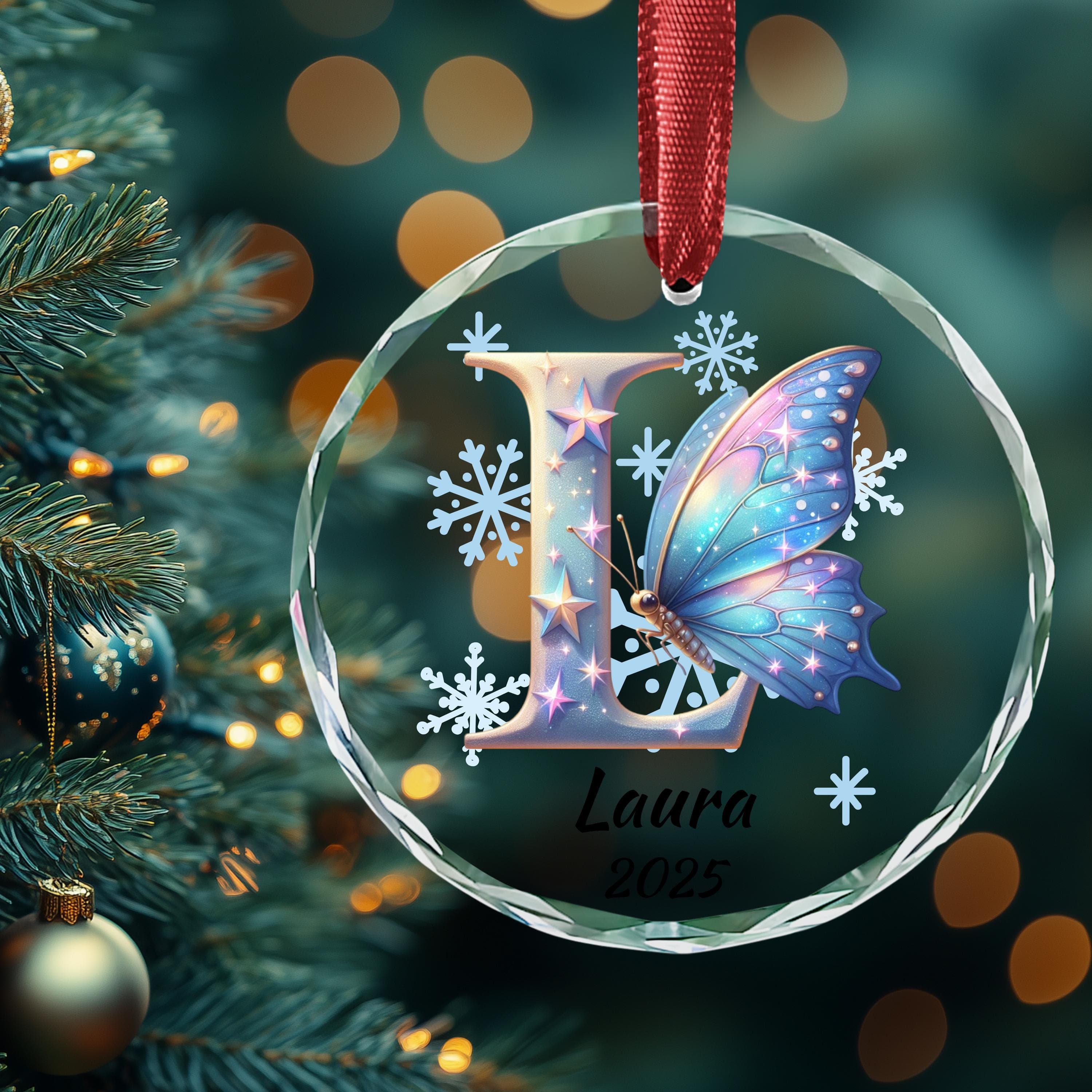 Personalized Butterfly Initial Christmas Ornament: Custom Letter Keepsake with name, Kids Name Initial Letter Xmas gifts - image 5