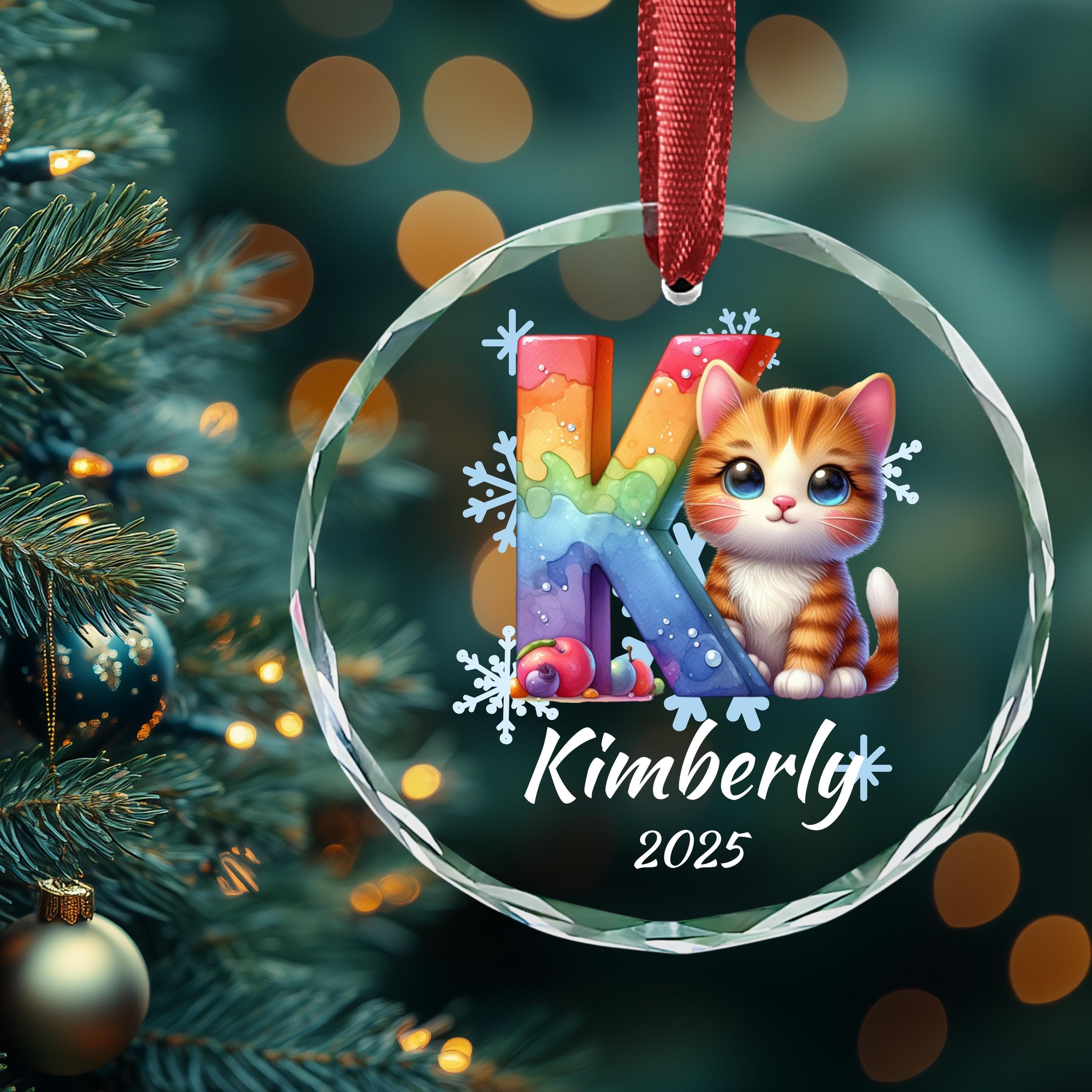 Personalized Cat Initial Christmas Ornament: Custom Letter Keepsake with name, Kids Name Initial Letter Xmas gifts - image 5