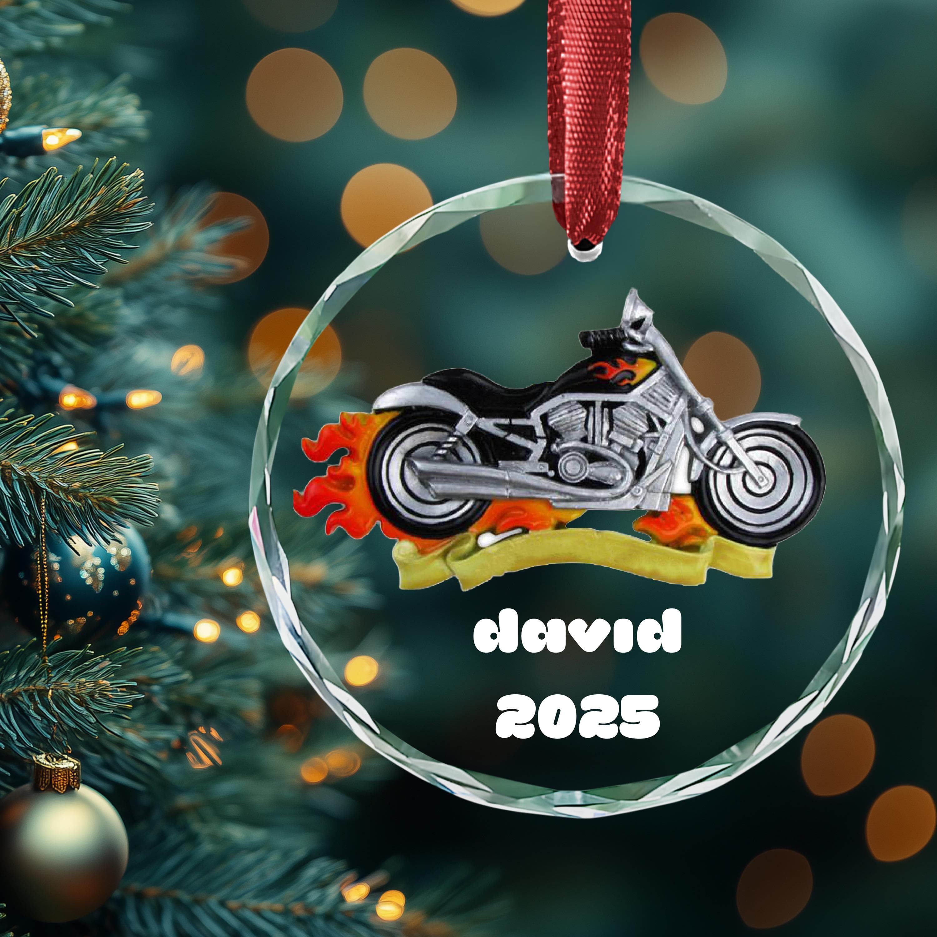 Harley Motorcycle Ornament Kids Christmas Gifts 2025, Motorcycle with Name Ornament, Dad Boy Gift 2025 Christmas Ornament, Free Personalize - image 4