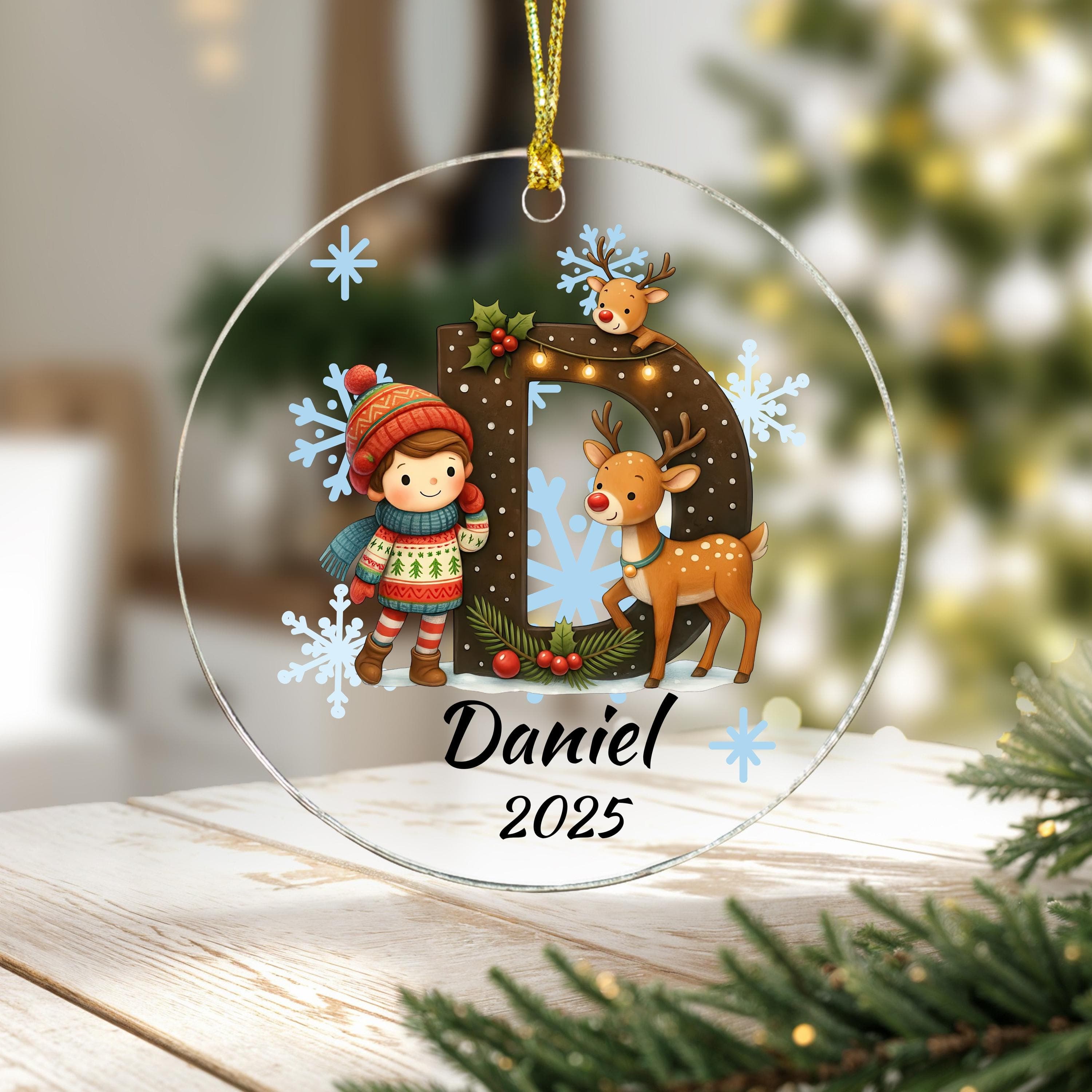 Personalized Deer Child  Initial Christmas Ornament: Custom Letter Keepsake with name, Kids Name Initial Letter Xmas gifts - image 4