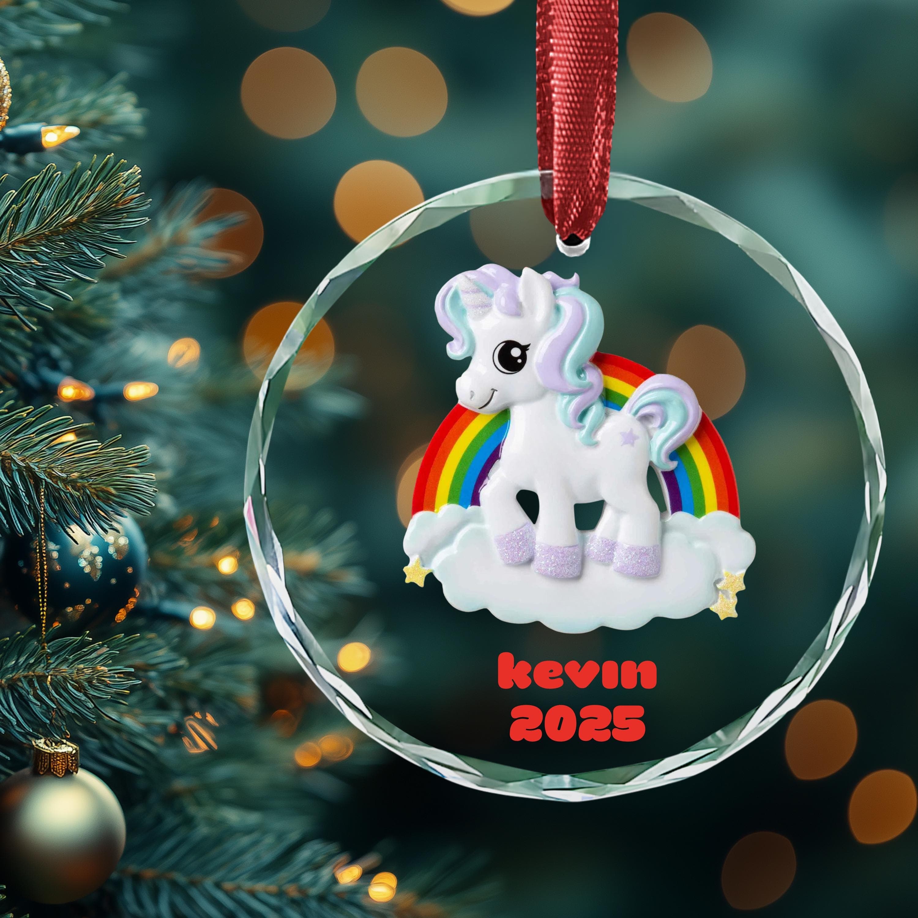 Unicorn Personalized Kids Ornament, Pink Magic Pony Horse Ornament for Girls, Stars Cloud Ornament, 2025 Christmas Halloween Thanksgiving - image 5