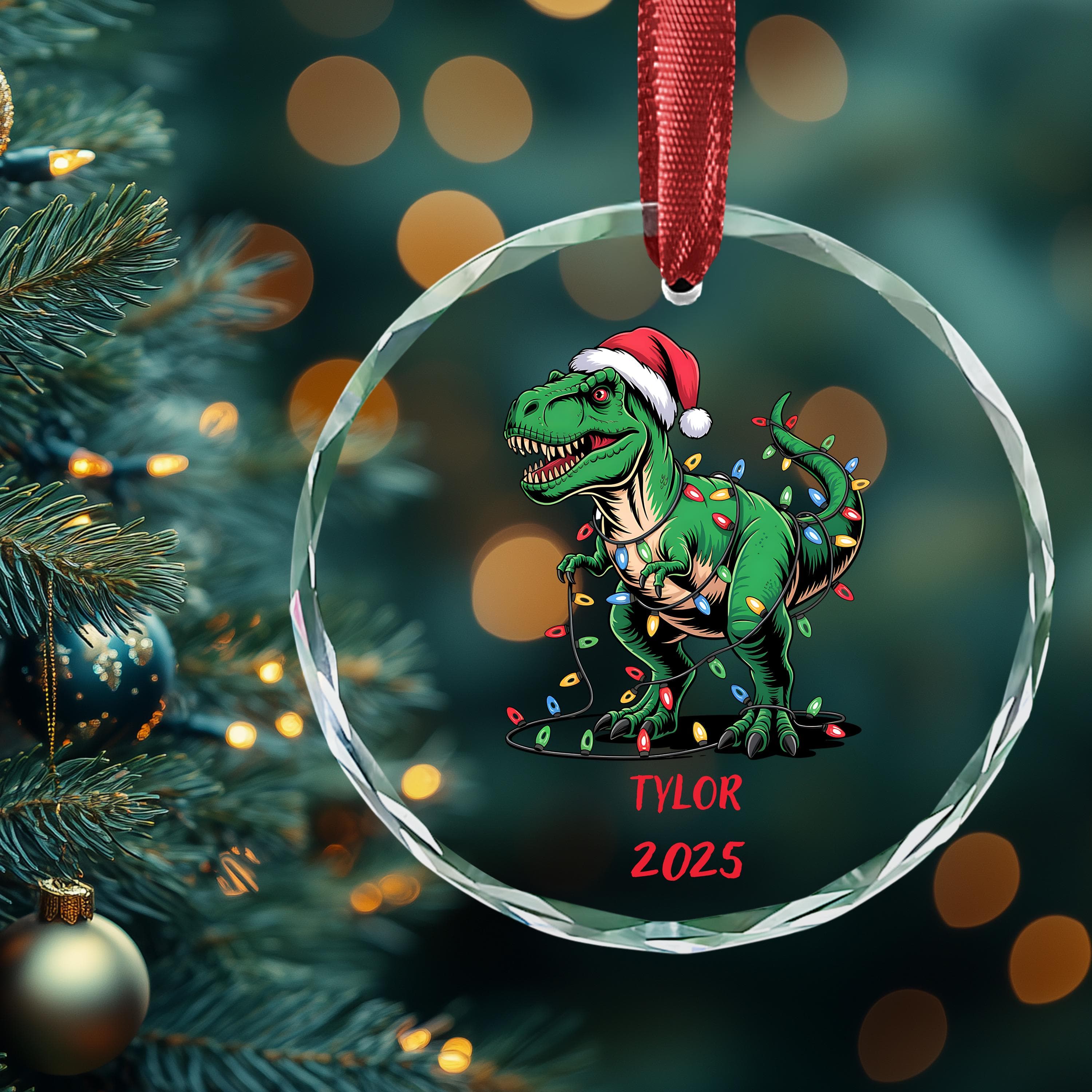 Custom Dinosaur Ornament, Personalized Kids Christmas Dino Ornaments, Childrens Gift Ornament with Name, Boys Trex Santa Dino - image 5