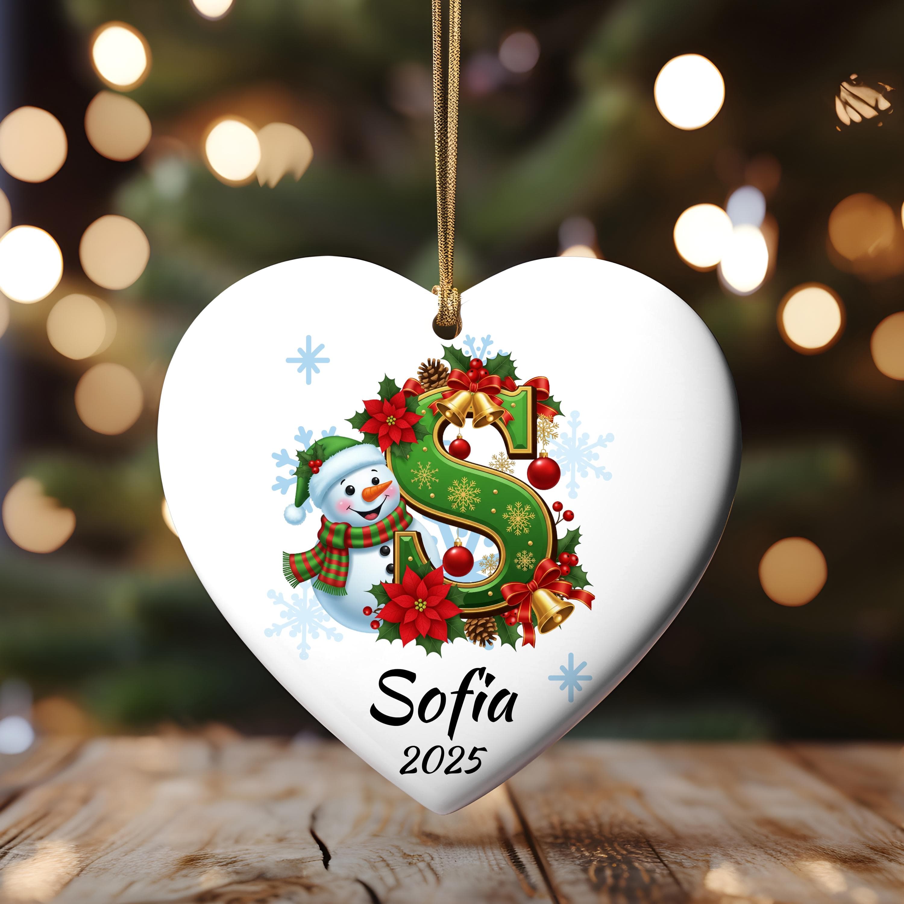 Personalized Snow man Flower Initial Christmas Ornament: Custom Letter Keepsake with name, Kids Name Initial Letter Xmas gifts - image 3