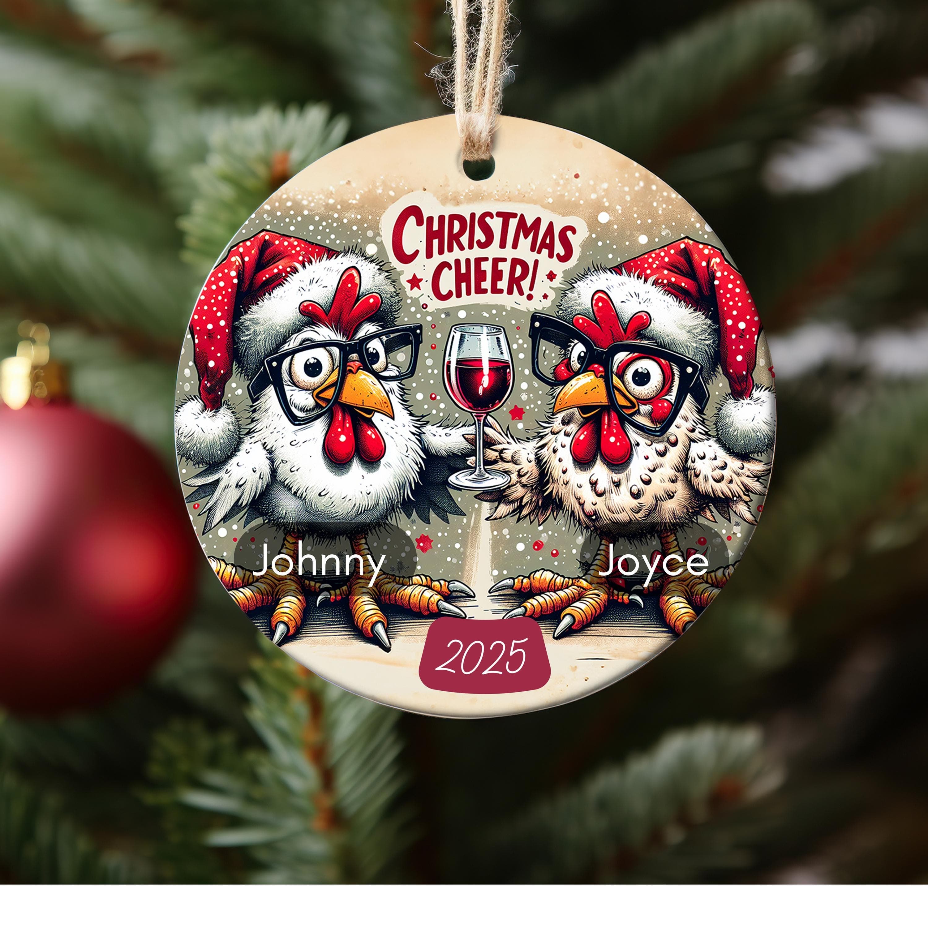 Funny Christmas Chicken Home Decor with our Charming Coaster, Rooster Ceramic Ornament, Christmas Keepsake, Christmas Rooster