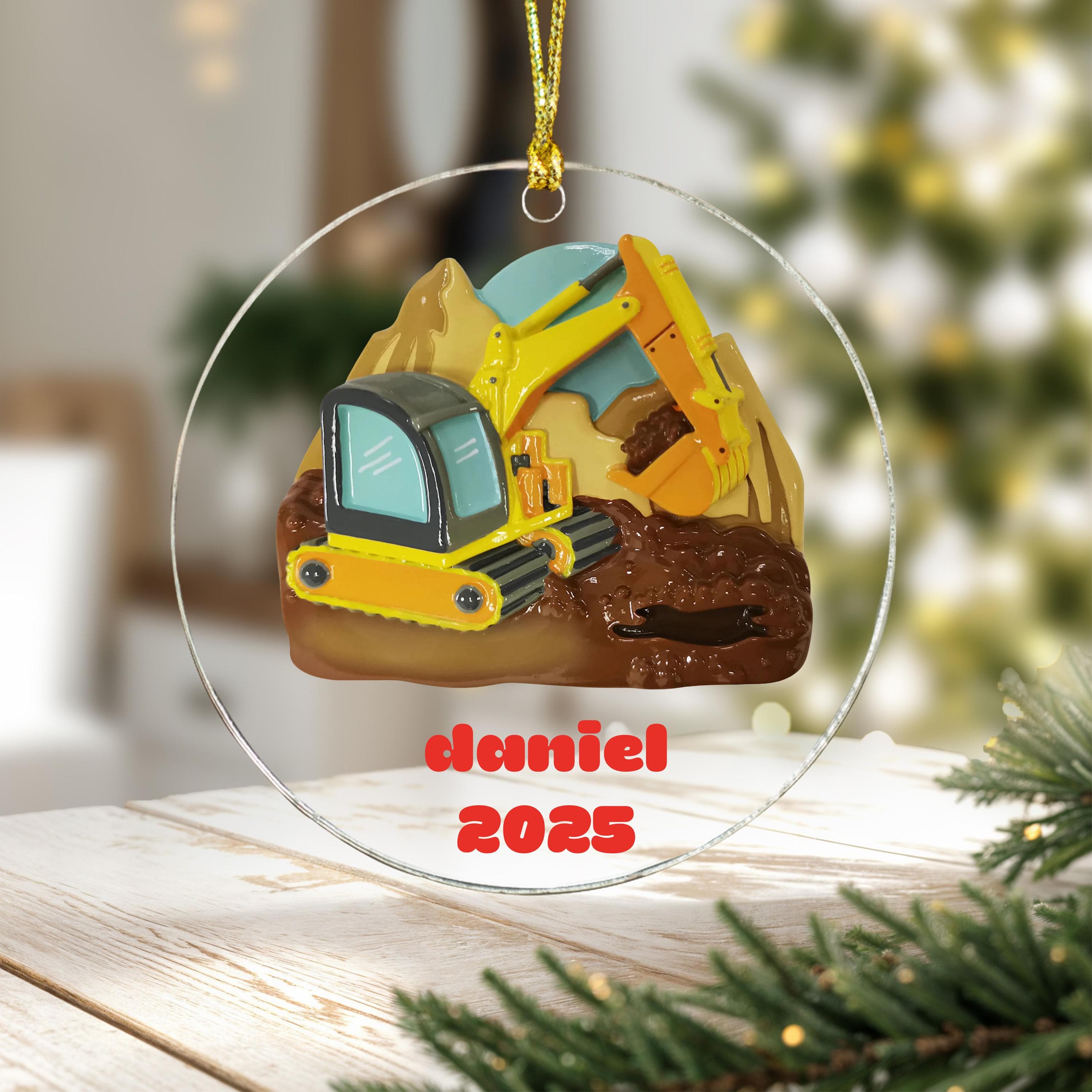 Yellow Excavator Personalized Christmas Halloween Thanksgiving Ornament, Excavator for Kids Gift, Custom 2025 Christmas Tree Ornaments - image 4