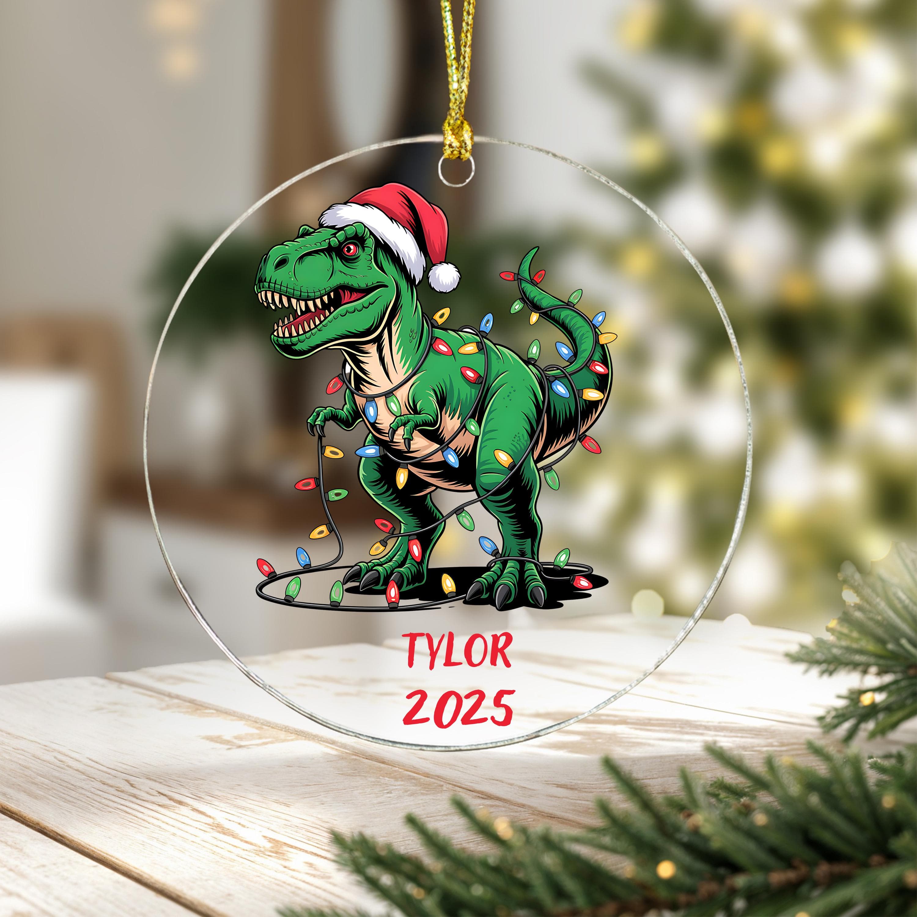 Custom Dinosaur Ornament, Personalized Kids Christmas Dino Ornaments, Childrens Gift Ornament with Name, Boys Trex Santa Dino - image 4