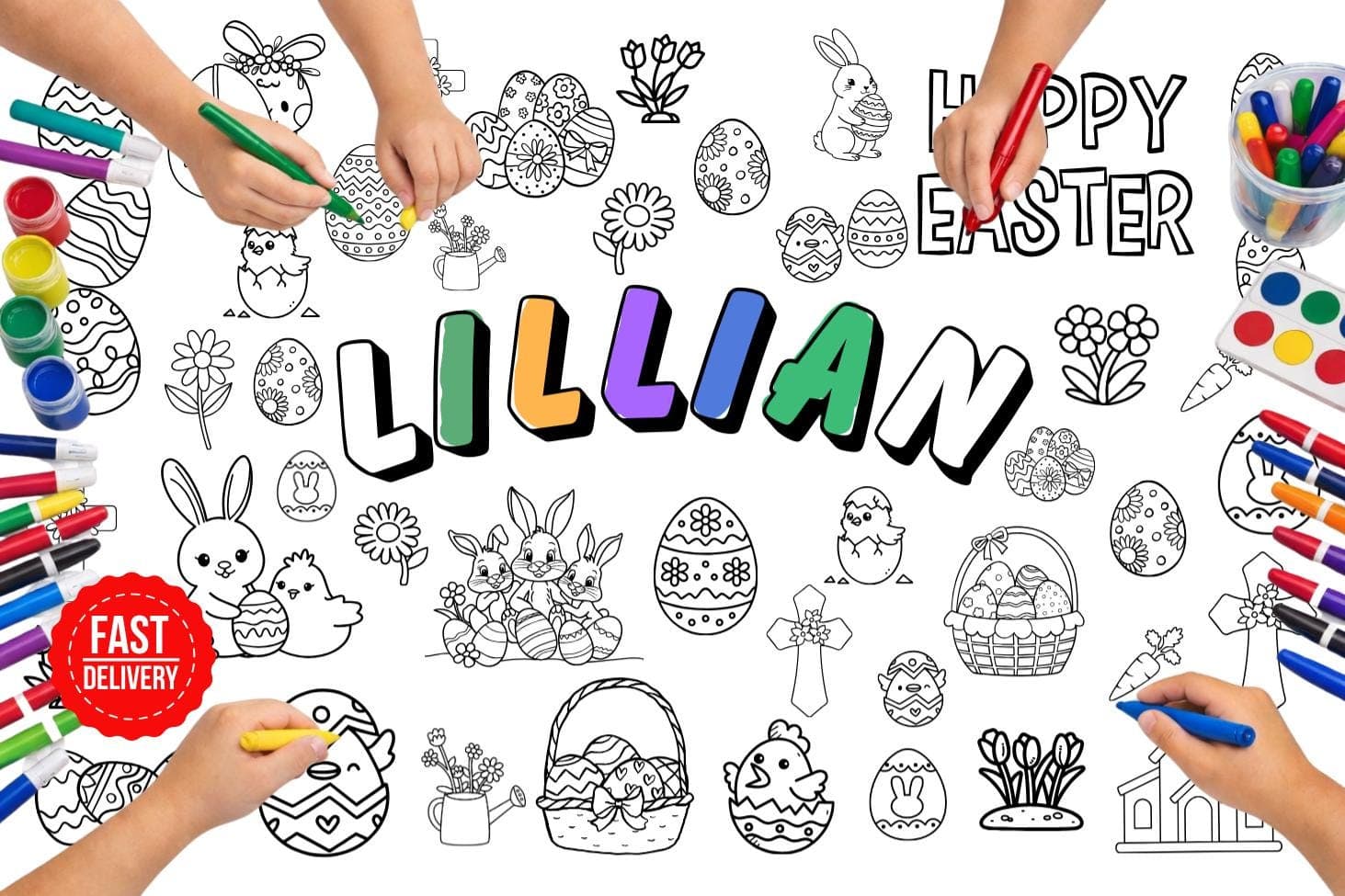 Personalized Easter Coloring Sheet, Custom Easter Egg Hunt Coloring Page, Happy Easter Activities, No-Screen Kids Fun - image 4