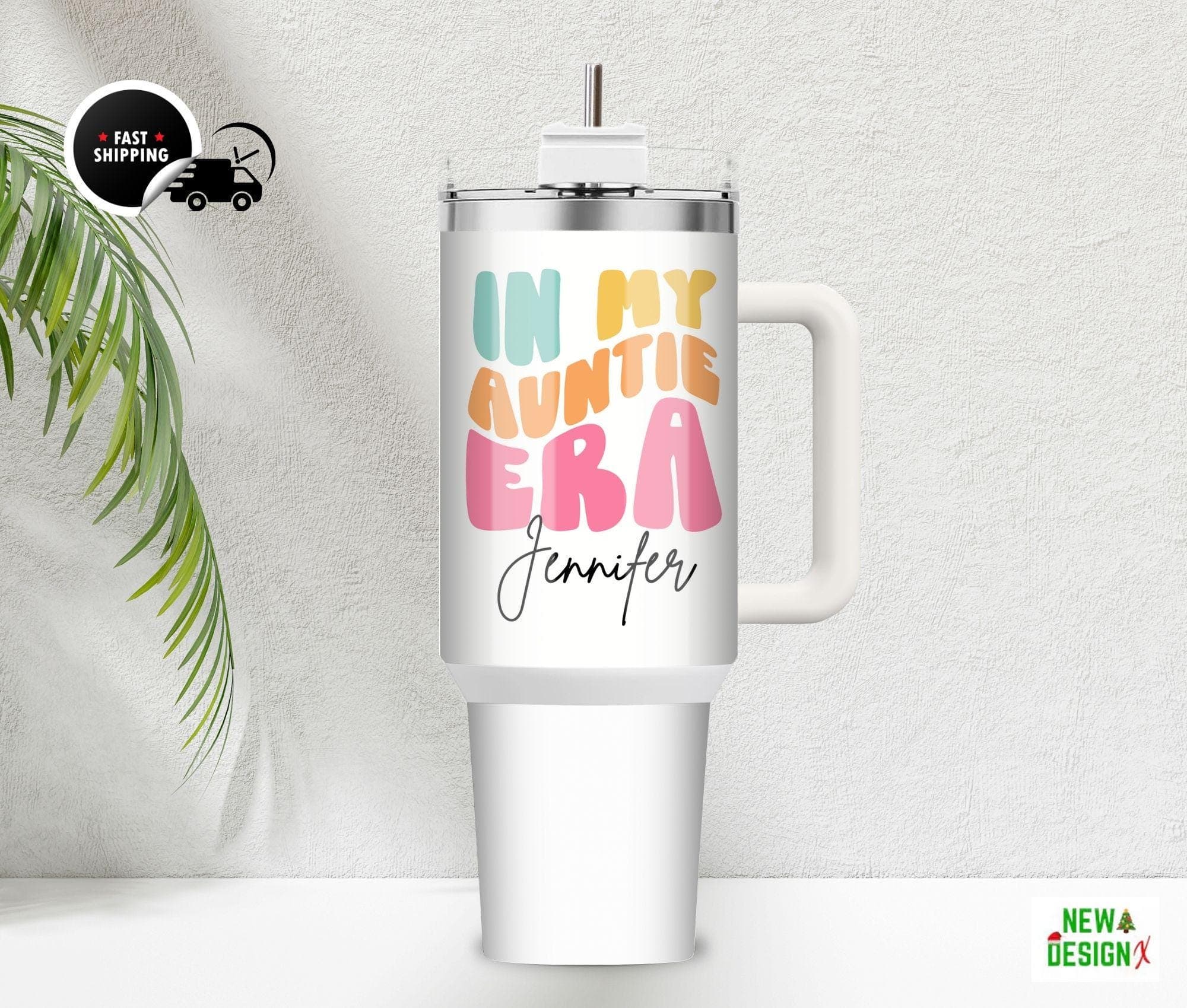 In My Auntie Era Tumbler With Lid & Straw, 40oz Custom Stainless Steel New Auntie Gift, Custom Gift for Aunt, Favorite Aunt Gift from Niece