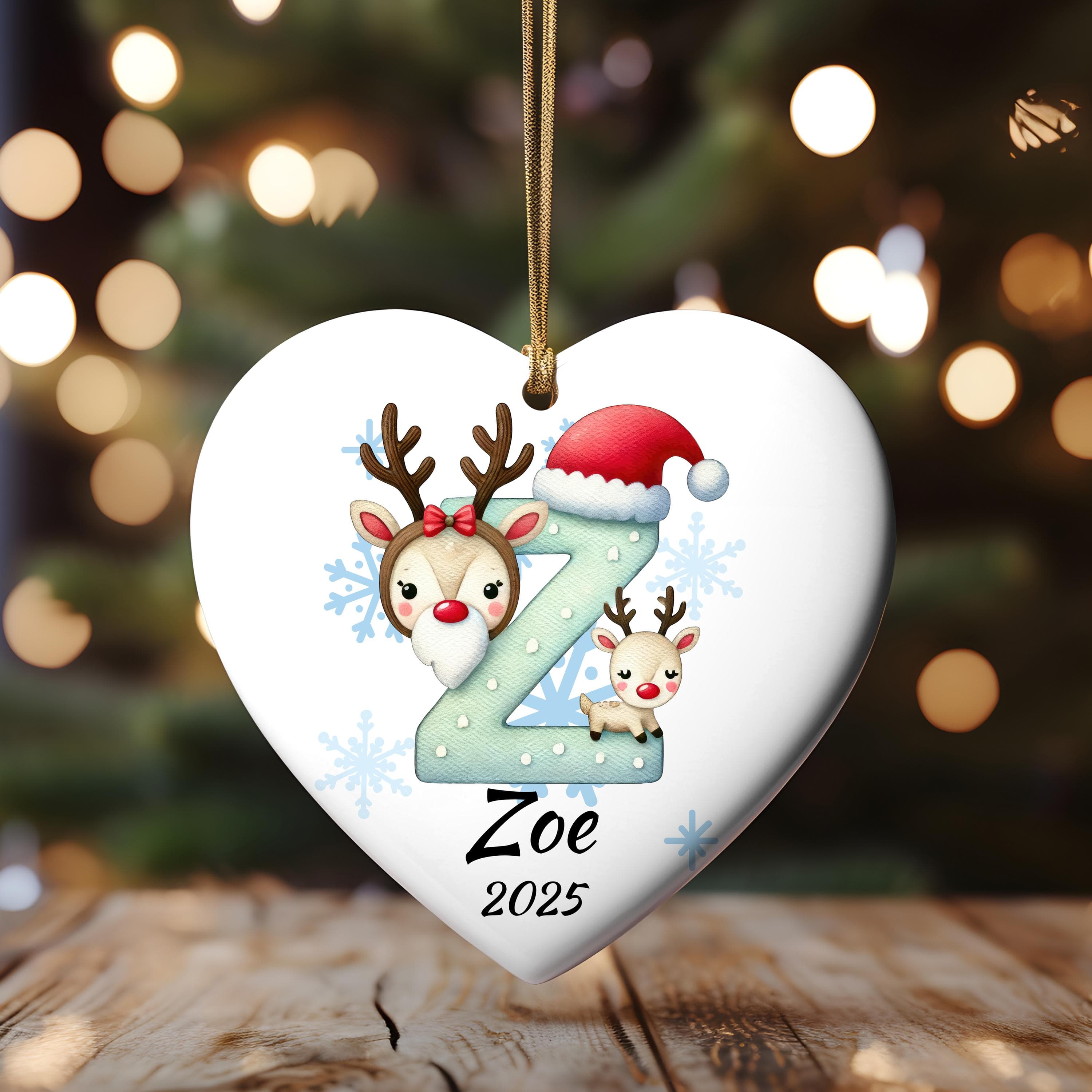Personalized Fawn Initial Christmas Ornament: Custom Letter Keepsake with name, Kids Name Initial Letter Xmas gifts - image 3