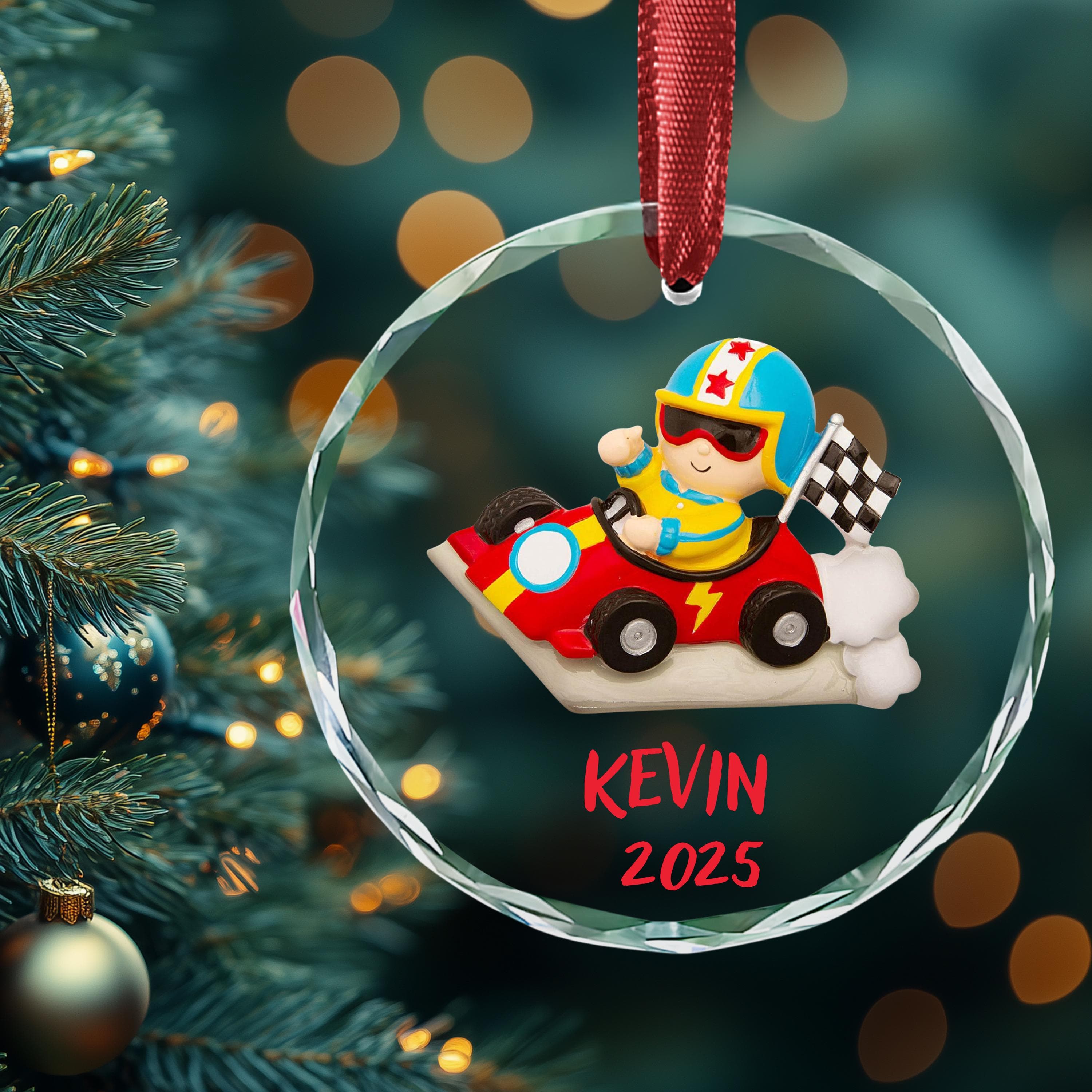 Super  Race Car Driver Championship Personalized Christmas Ornament for Boys Girls Kids Child Him Her, Red Race Car 2025 Christmas Tree - image 5