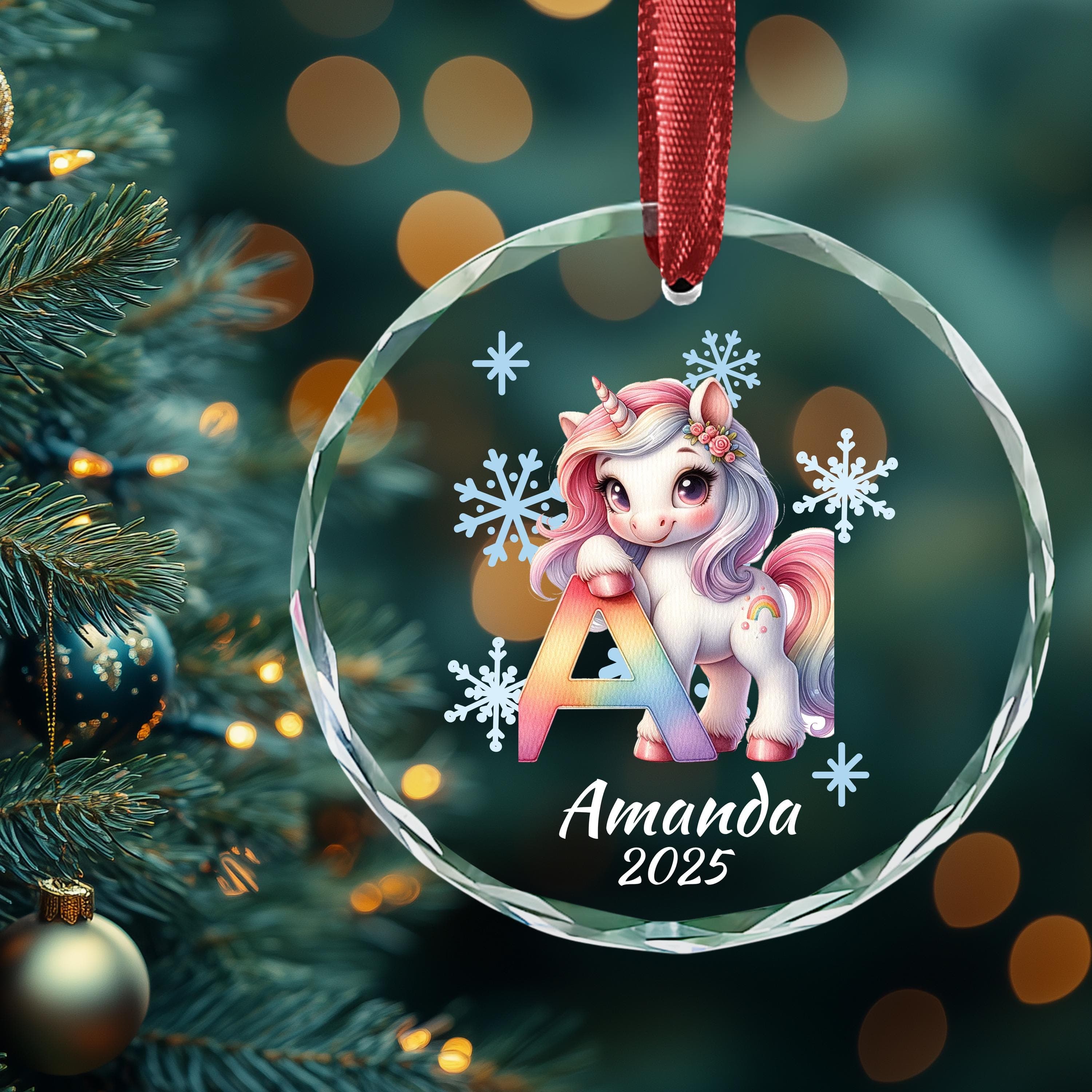 Personalized Unıcorn Initial Christmas Ornament: Custom Letter Keepsake with name, Kids Name Initial Letter Xmas gifts - image 5