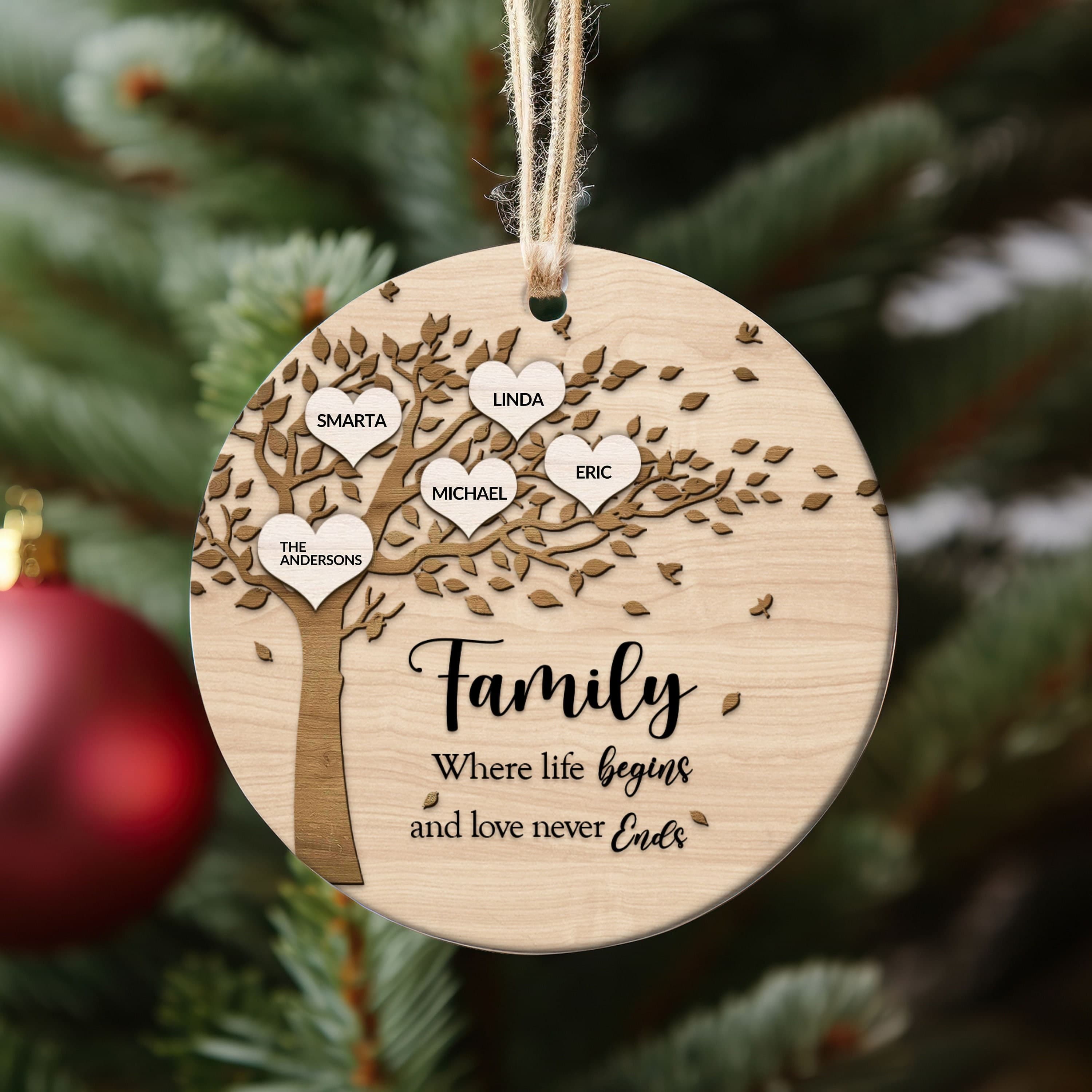 Family Where Life Begins and Never Ends Personalized Ceramic Christmas Ornament With Gift Box