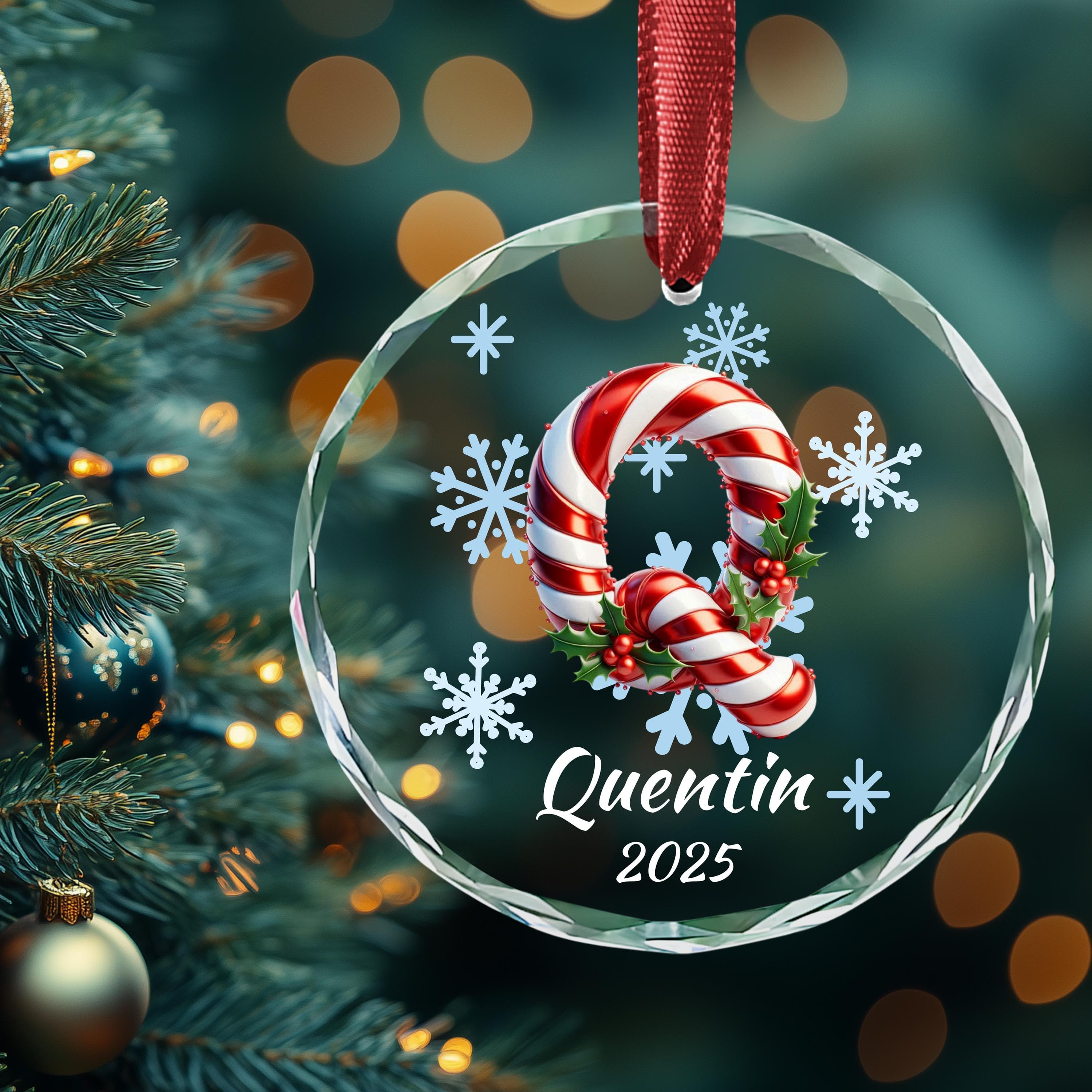 Personalized Candy Initial Christmas Ornament: Custom Letter Keepsake with name, Kids Name Monogram Xmas gifts - image 5