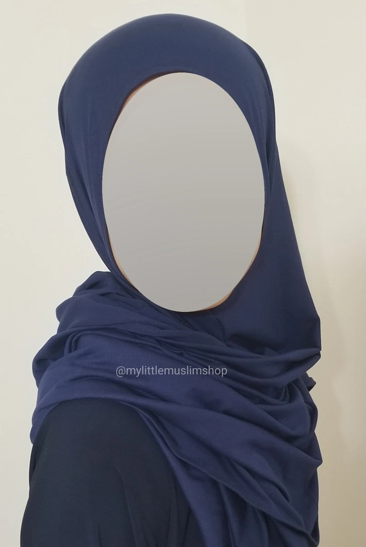 Girl's Instant Jersey Hijab with Scrunchie: Navy Blue Muslim Scarf (Ages 5-10) - image 5