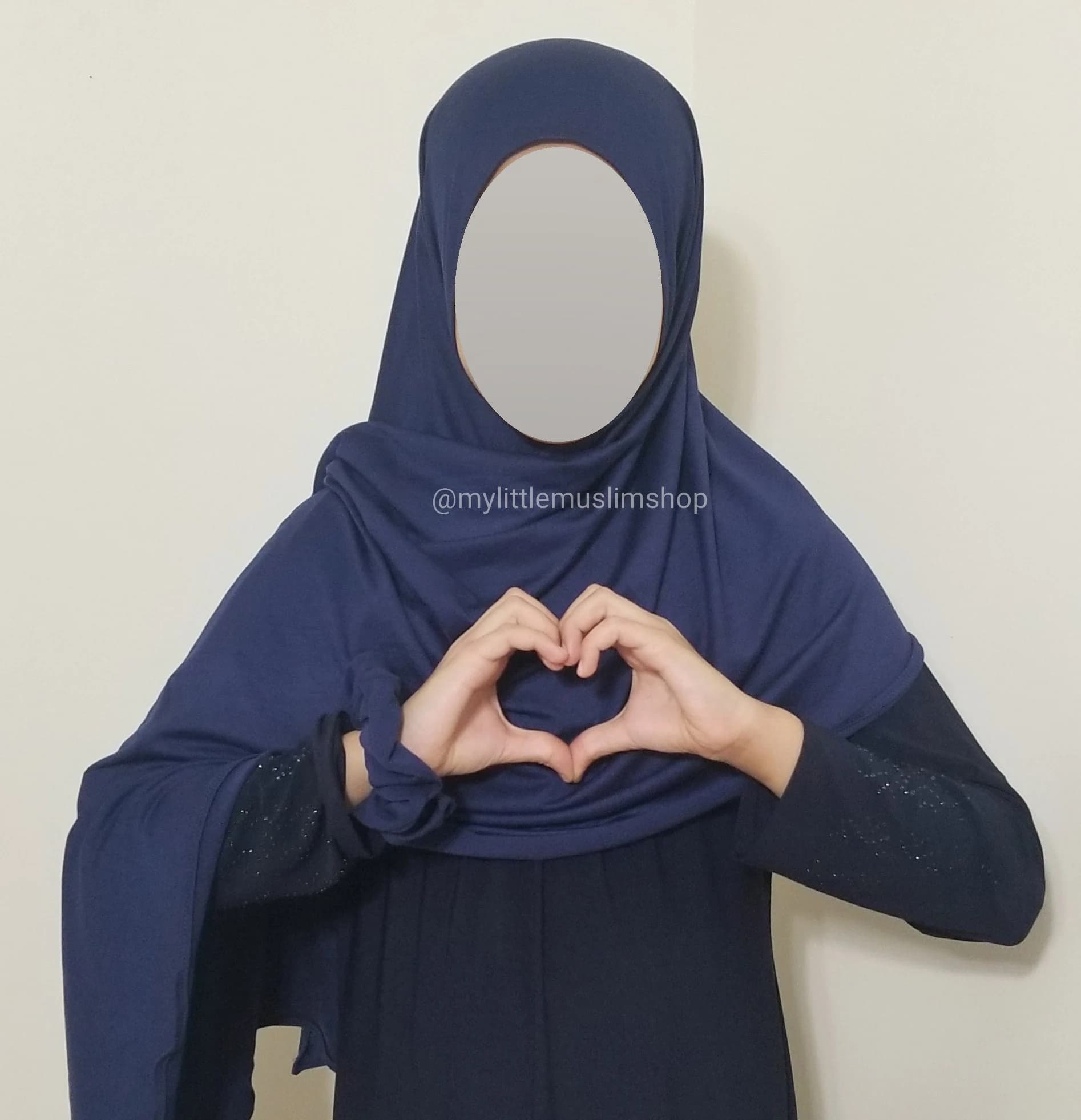 Girl's Instant Jersey Hijab with Scrunchie: Navy Blue Muslim Scarf (Ages 5-10)