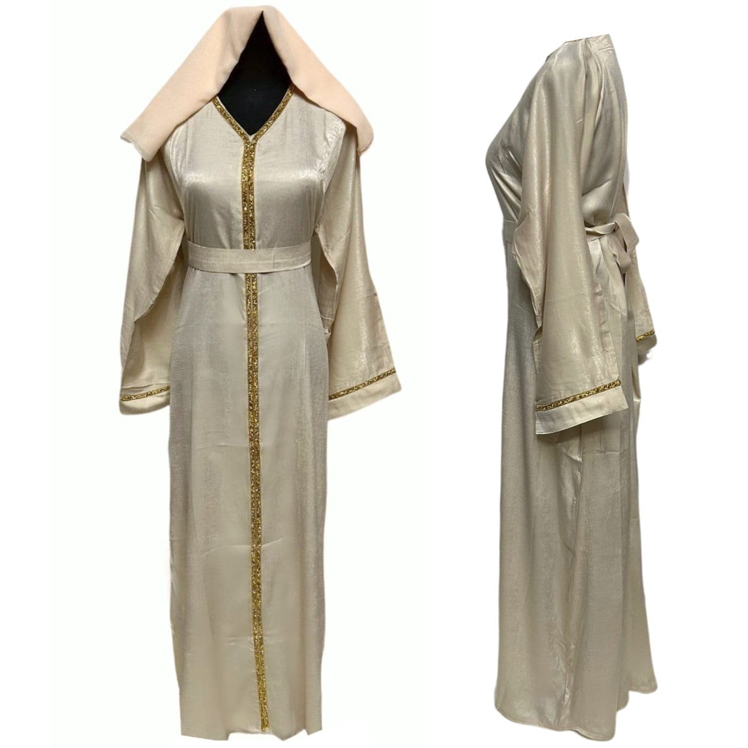 Luxury women Beige stone work Abaya Jalabiya Arab Long Dress