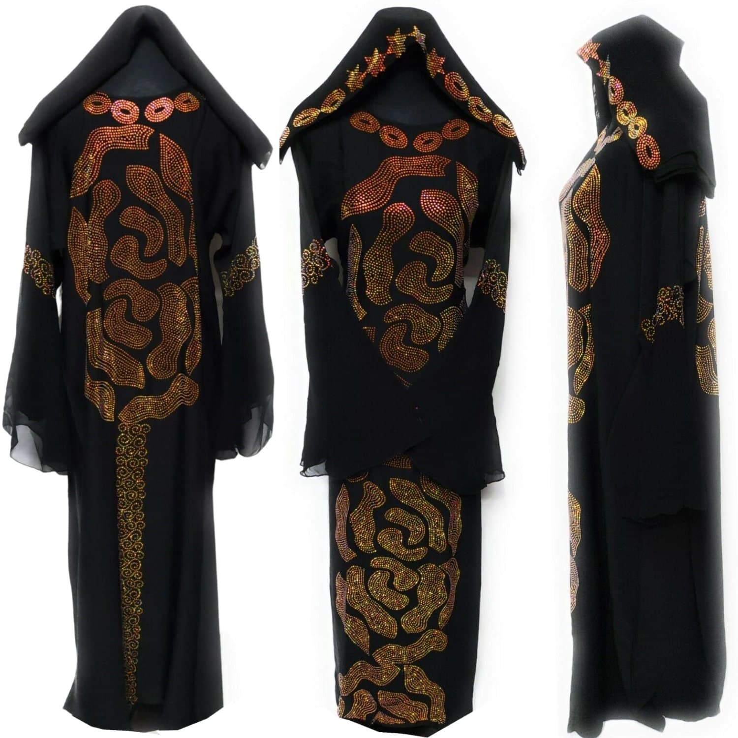 Women Black Stone Works Abaya Jalabiya Arab Long Dress