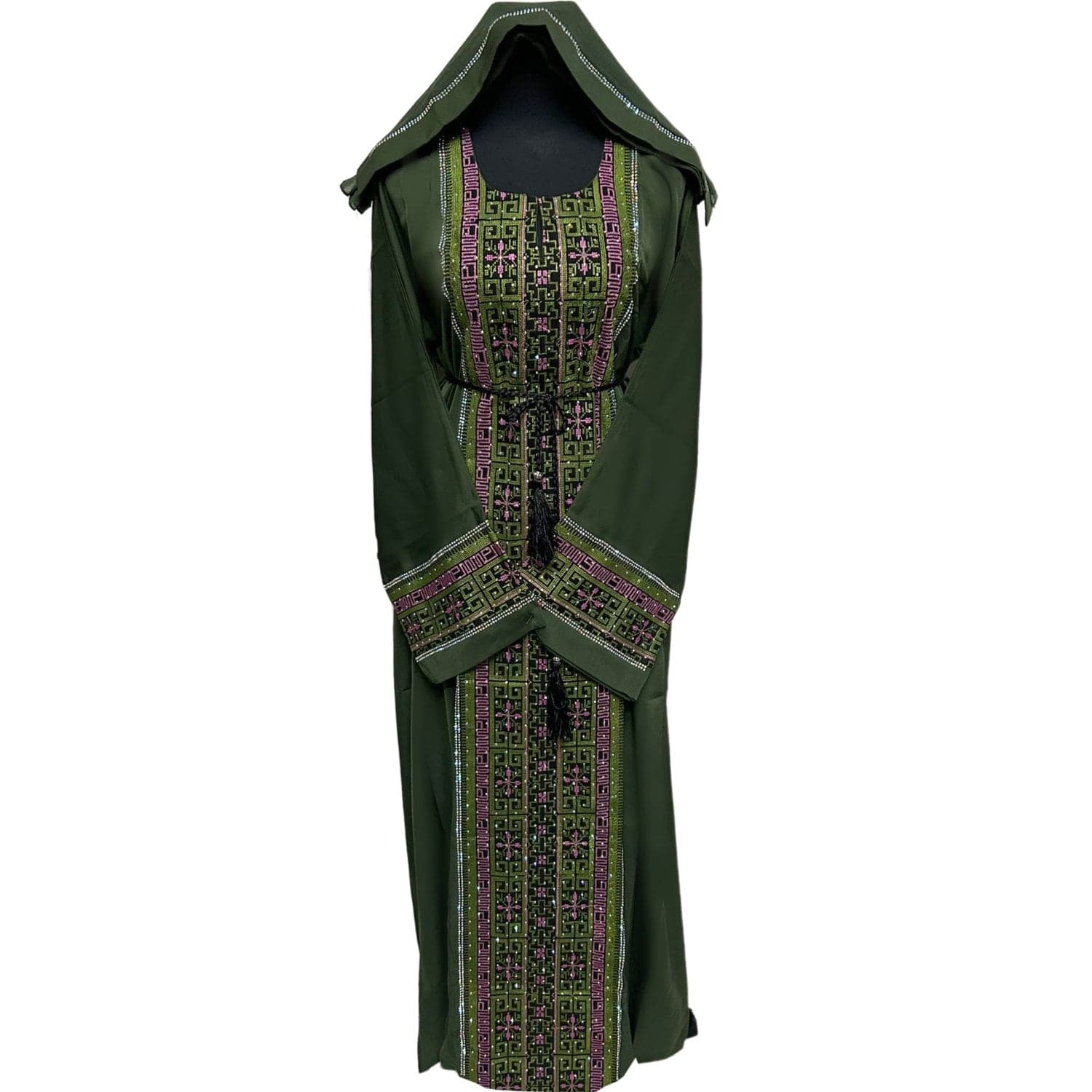Green Women  Abaya Farasha Jalabiya Arab Dress With Stone Works - image 4