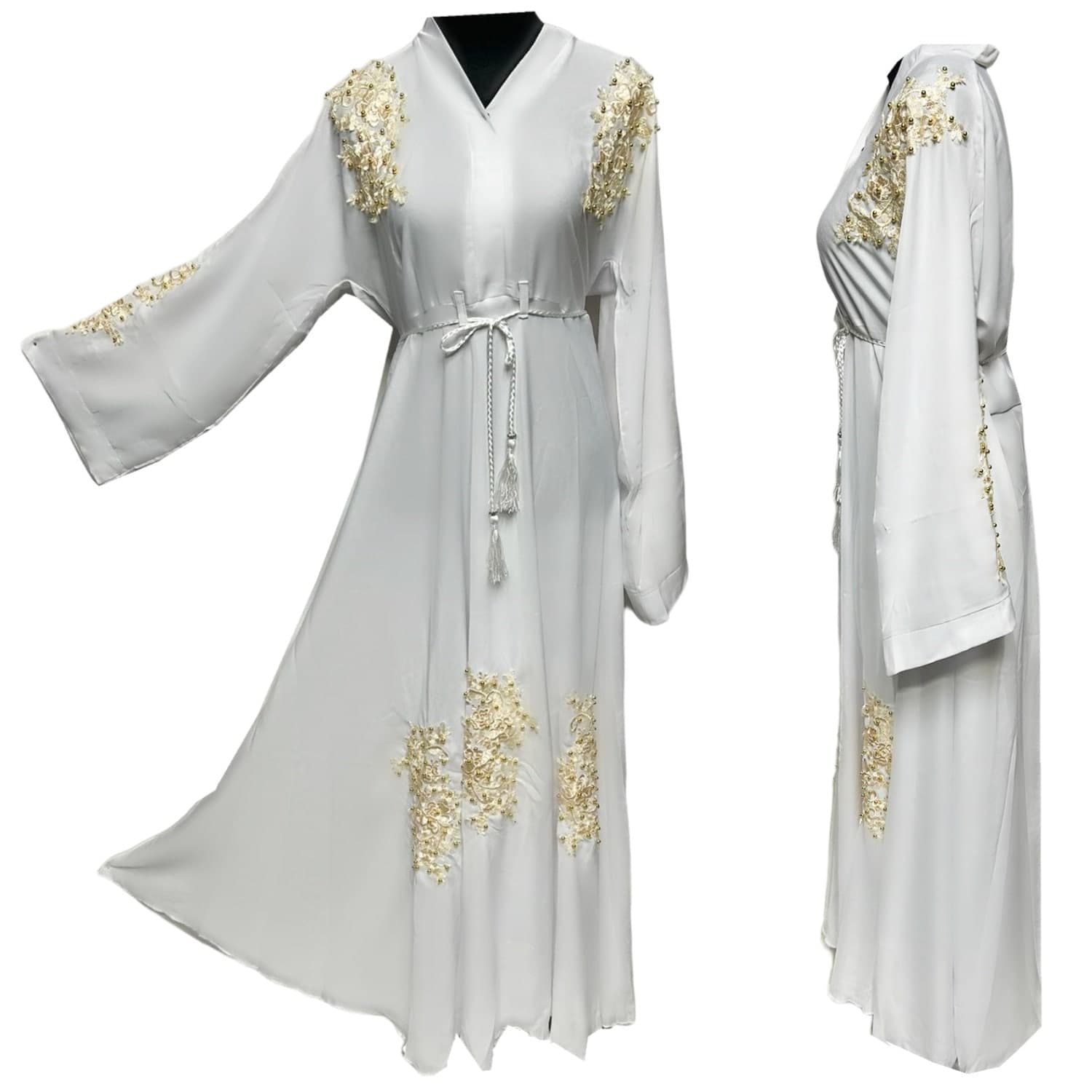 Women's White Nida Umbrella Abaya Jalabiya long dress