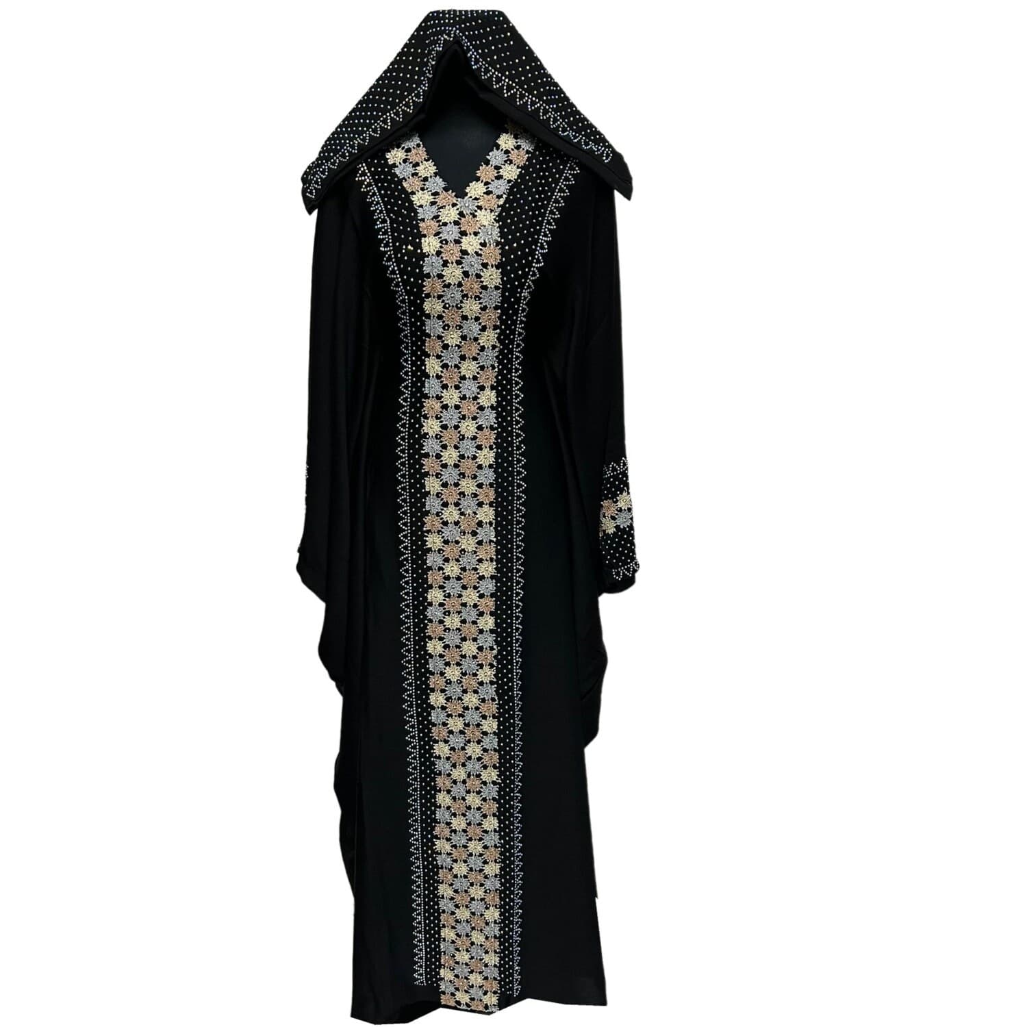Black Batwing Abaya Farasha Jalabiya Arab Dress With Stone Works - image 4