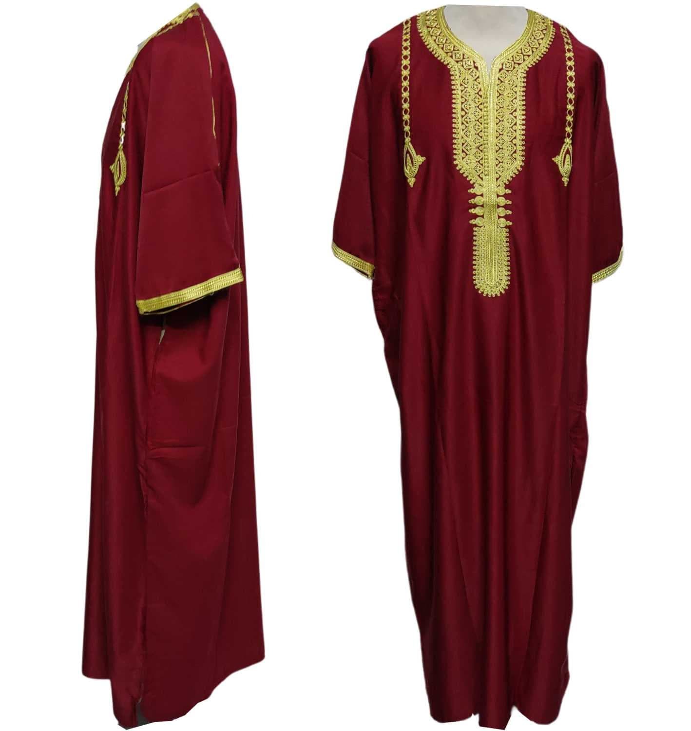 Men Moroccan Maroon Thobe Jubba Kandora Djellaba