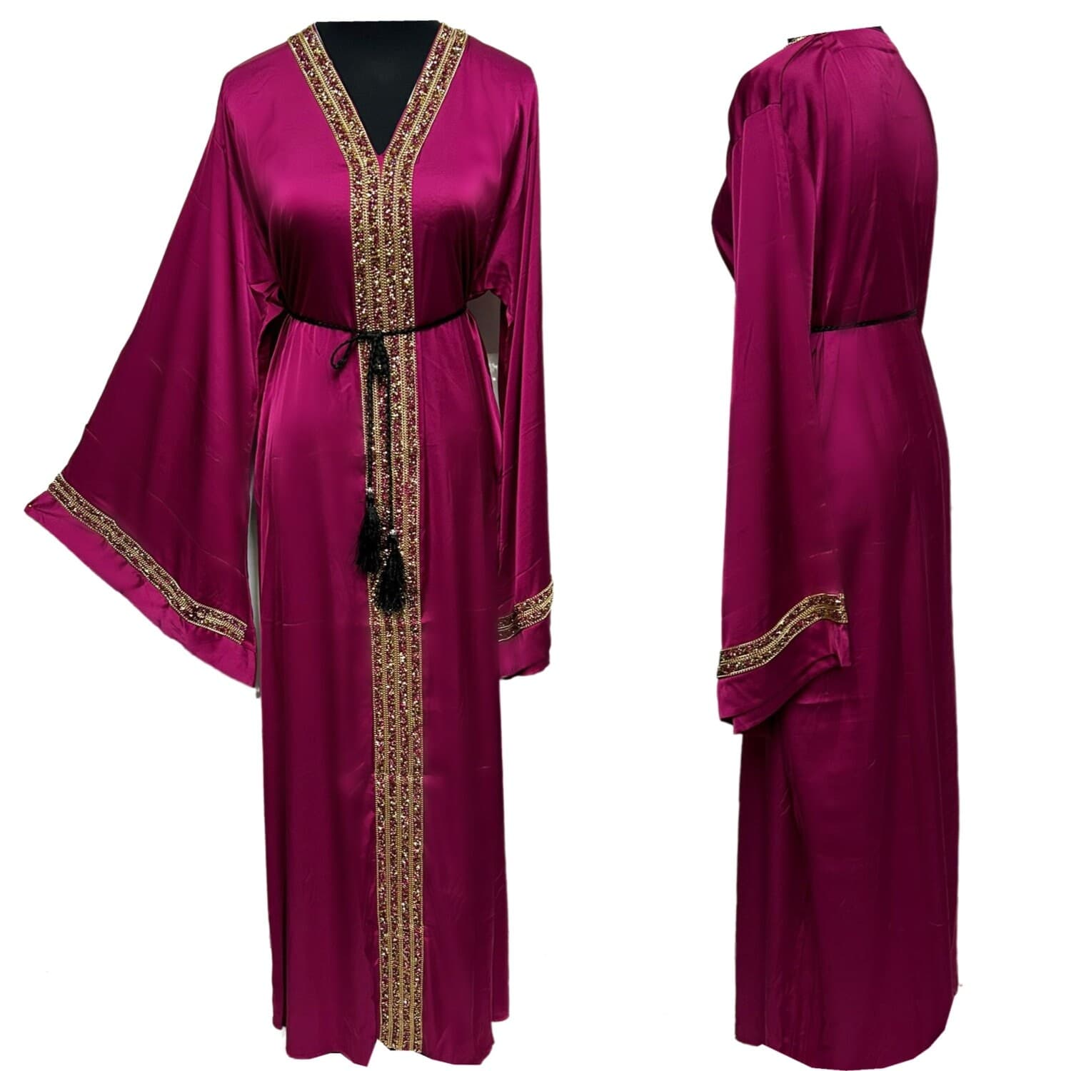 Luxury Satin women stone work Abaya Jalabiya Arab Long Dress