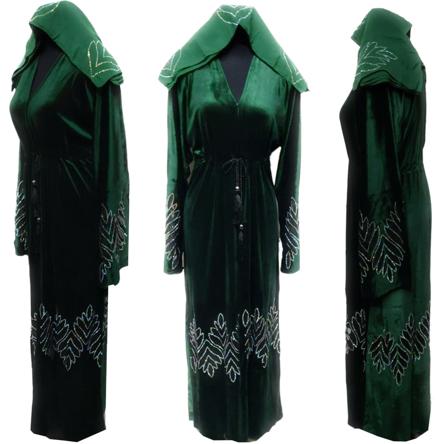 Green Velvet Stone Work Abaya Farasha Jalabiya Arab Dress