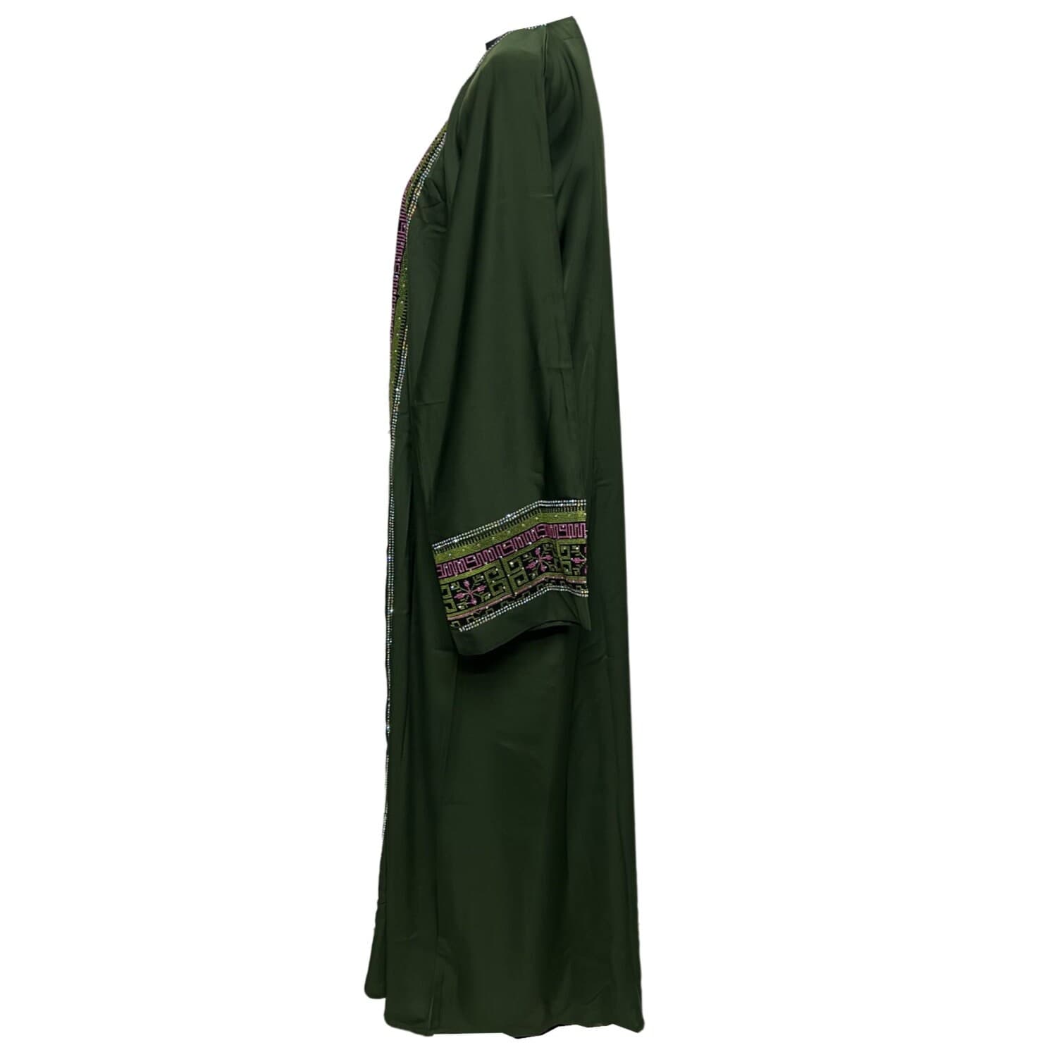 Green Women  Abaya Farasha Jalabiya Arab Dress With Stone Works - image 5