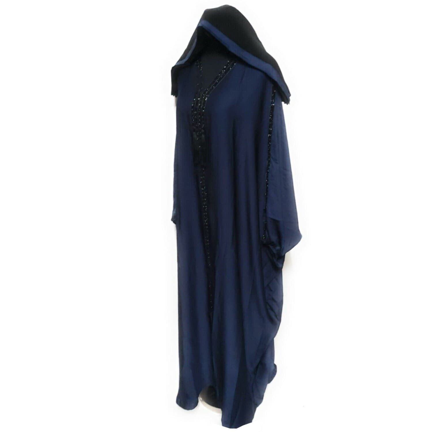 Women's Blue Batwing Farasha Abaya Jalabiya Arab Long Dress - image 5