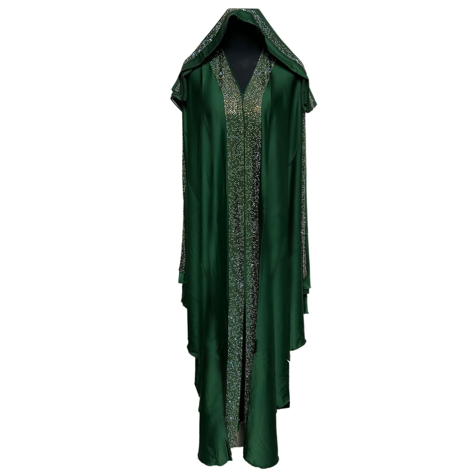 Green Satin Batwing Abaya Farasha Jalabiya Arab Dress With Stone Works - image 4