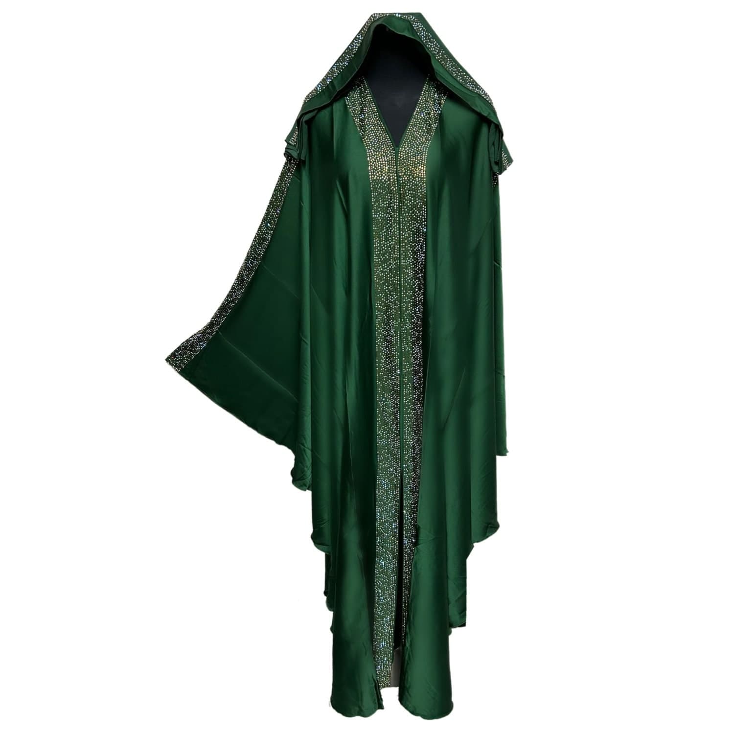 Green Satin Batwing Abaya Farasha Jalabiya Arab Dress With Stone Works - image 5