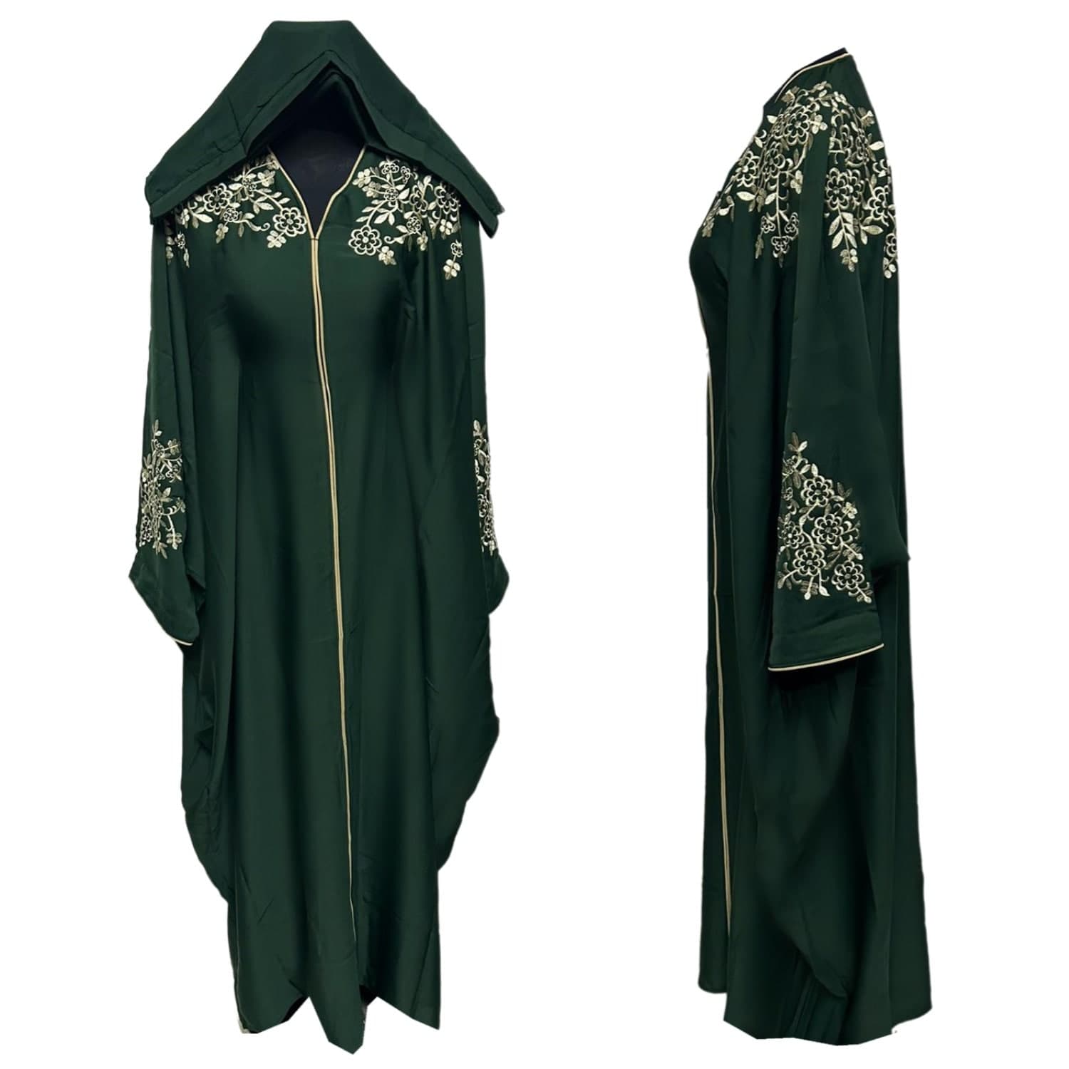 Sumaya Green Batwing Abaya Farasha Jalabiya Arab Dress With Embroidery
