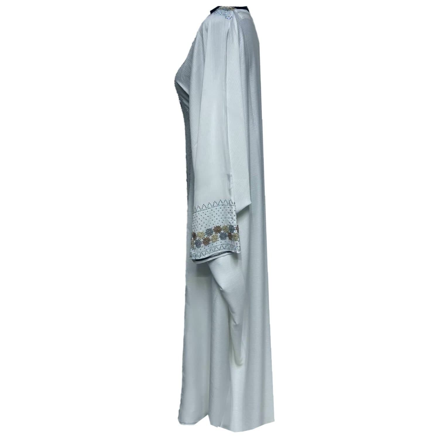 White Batwing Abaya Farasha Jalabiya Arab Dress With Stone Works - image 5