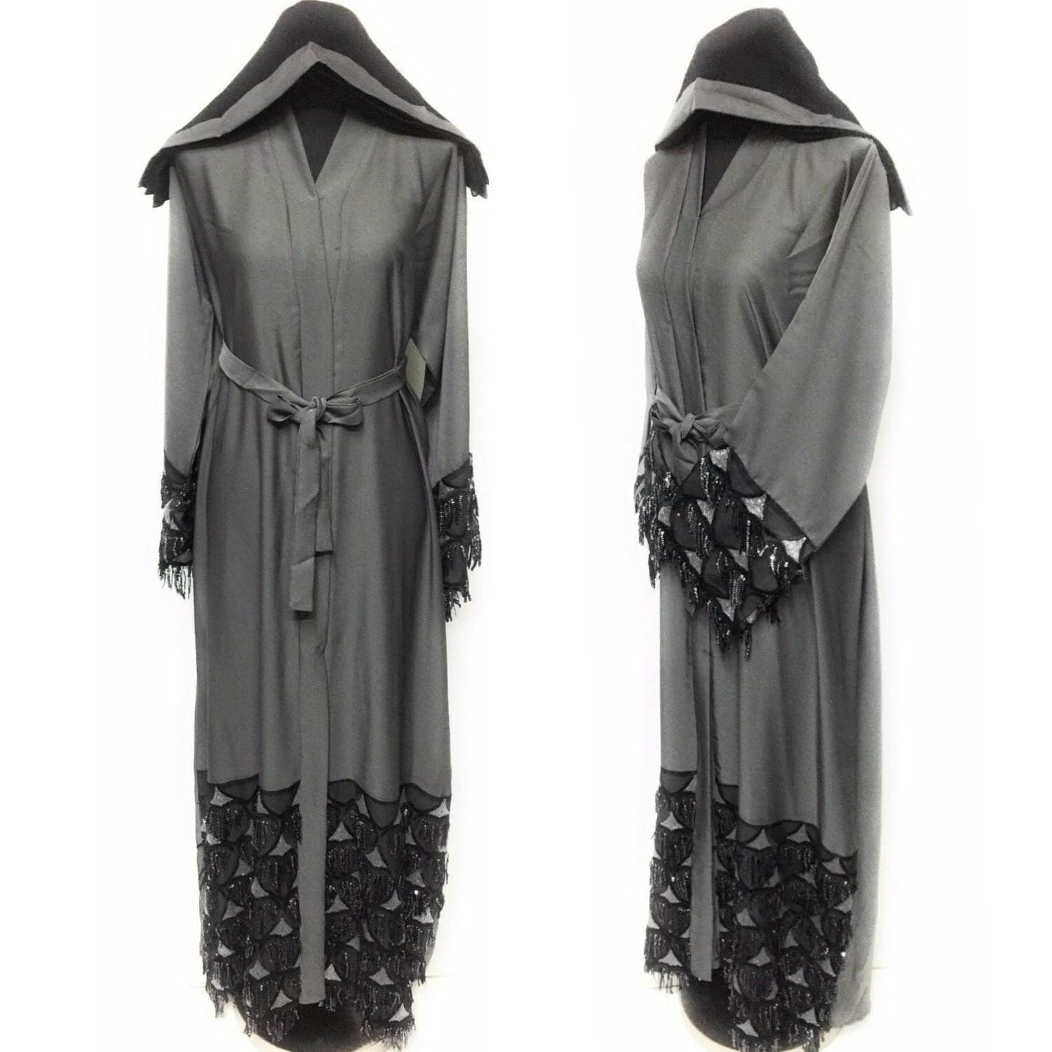 Women's Grey Open Front Luxury Neda Abaya Jilbab