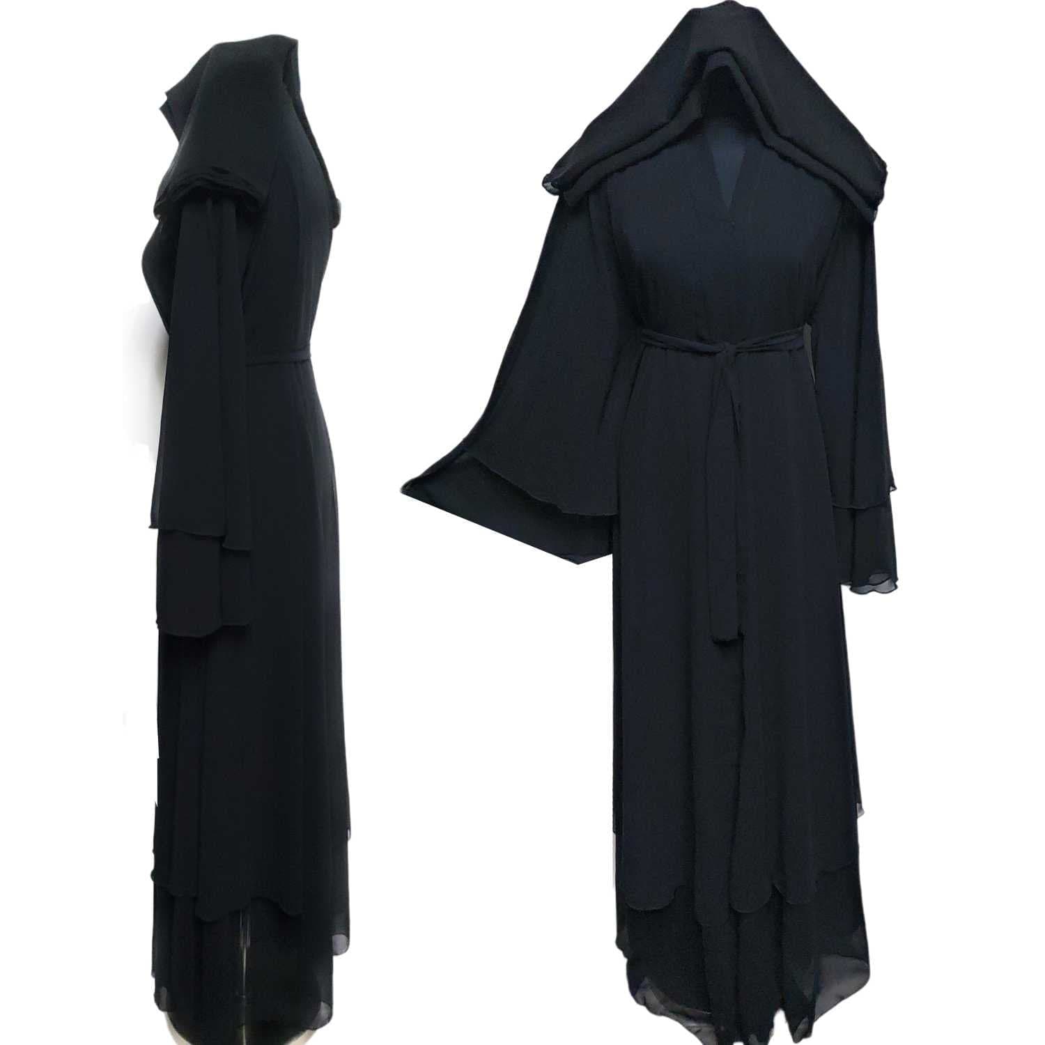 Women's Black Open Front Chiffon Abaya