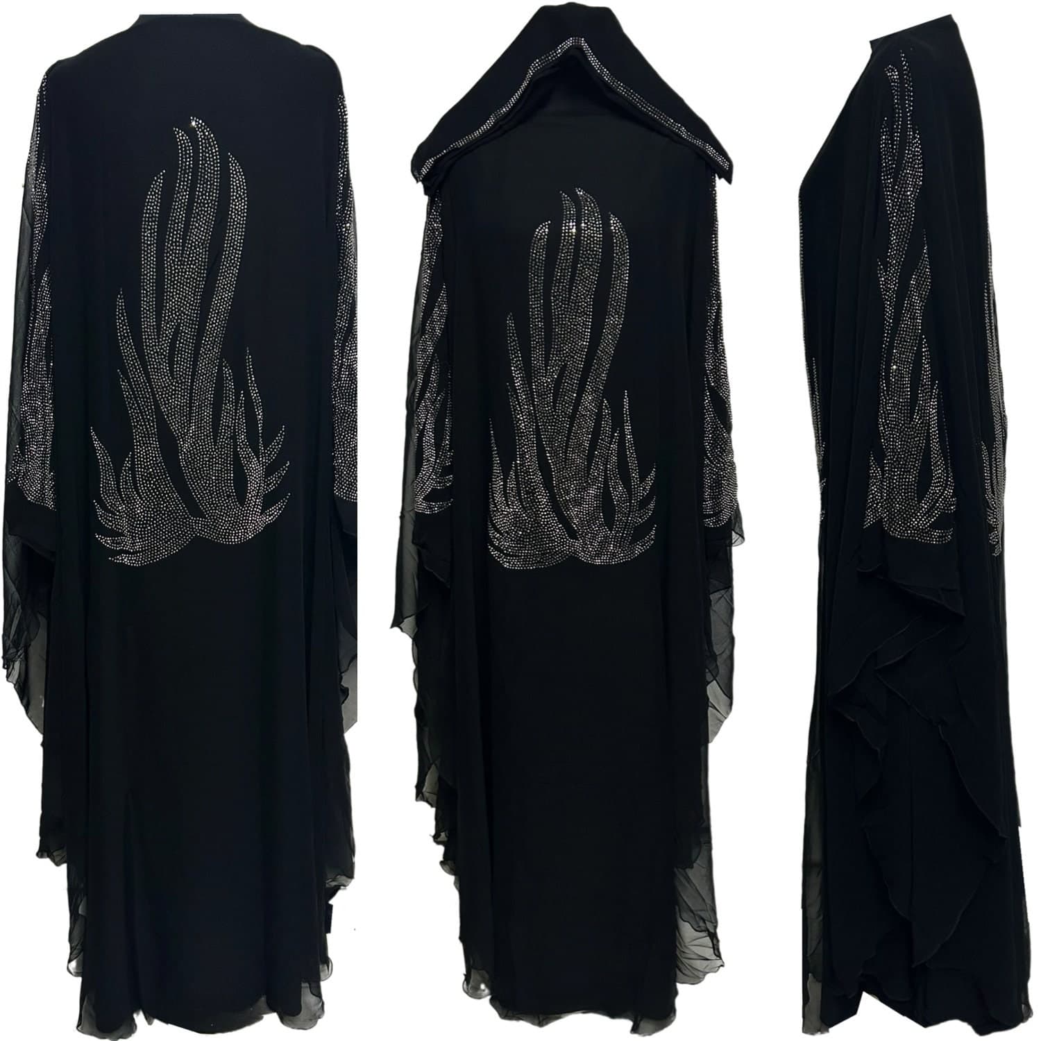 Women Black Stone Works Abaya Jalabiya Arab Long Dress