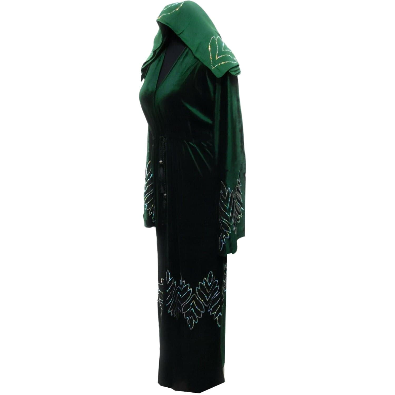 Green Velvet Stone Work Abaya Farasha Jalabiya Arab Dress - image 4