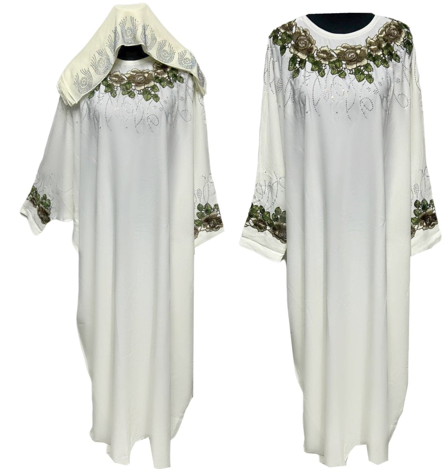 Women's Cream Batwing Farasha Abaya Jalabiya Arab Long Dress
