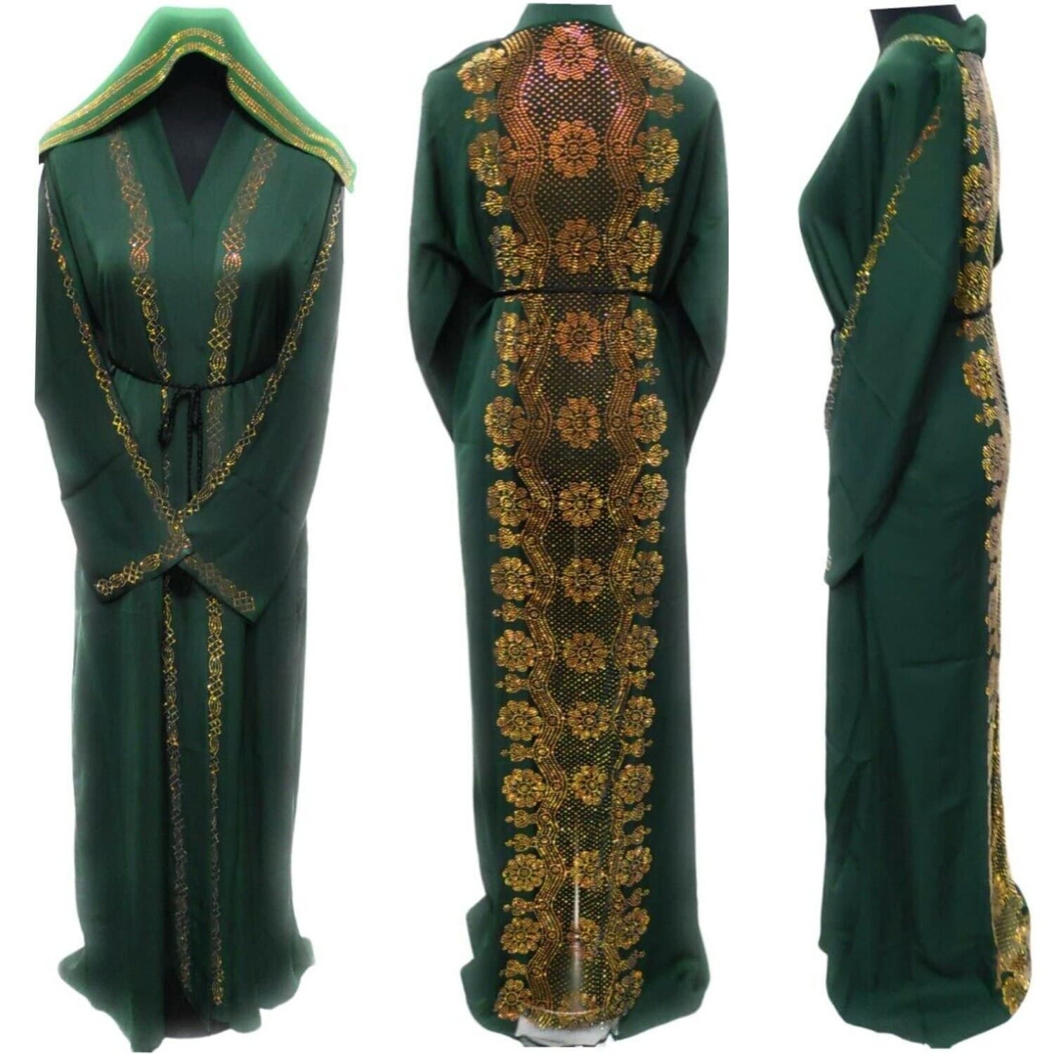 Women's Open Front Abaya Jalabiya long dress with Stone Work