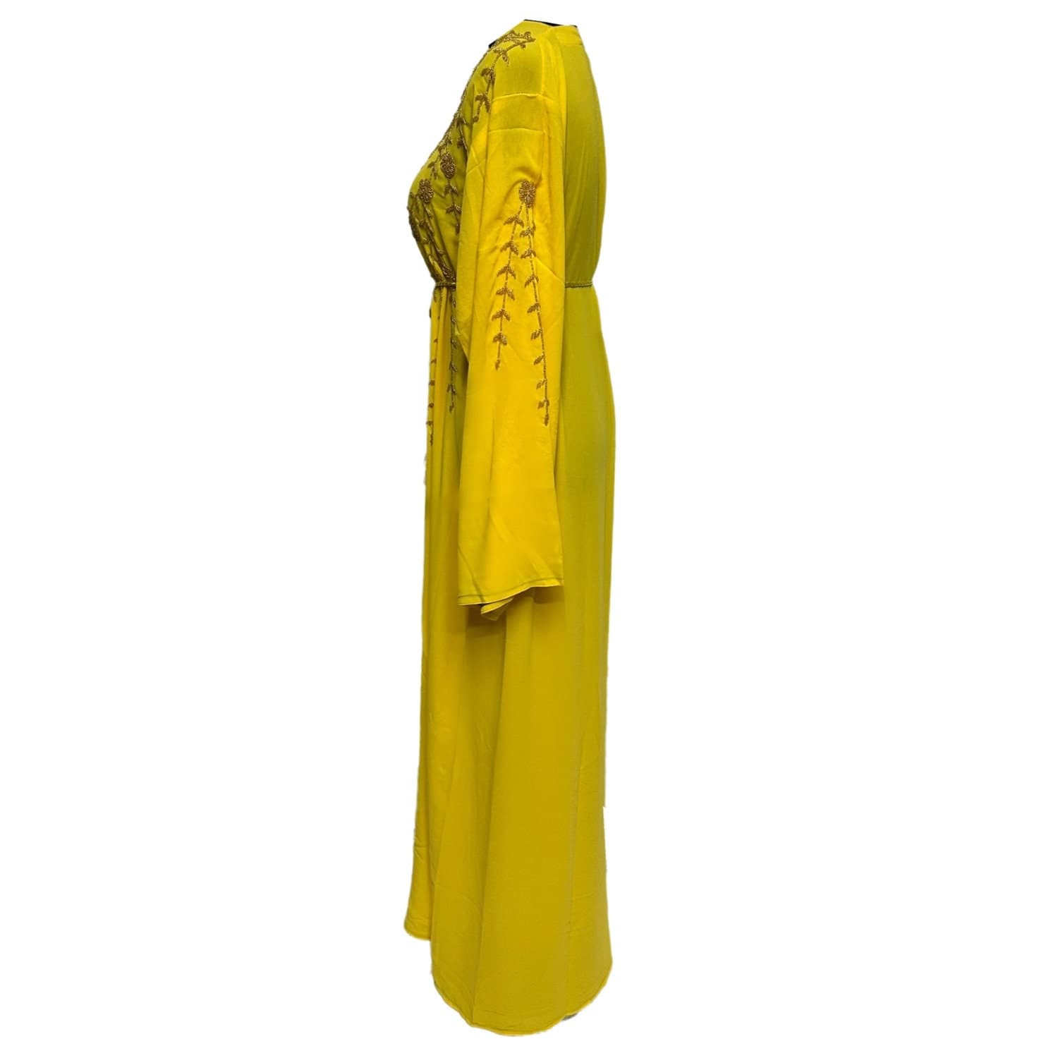 Yellow Women's Open Front Chiffon Abaya Jalabiya long dress with Hand Bead Work - image 4